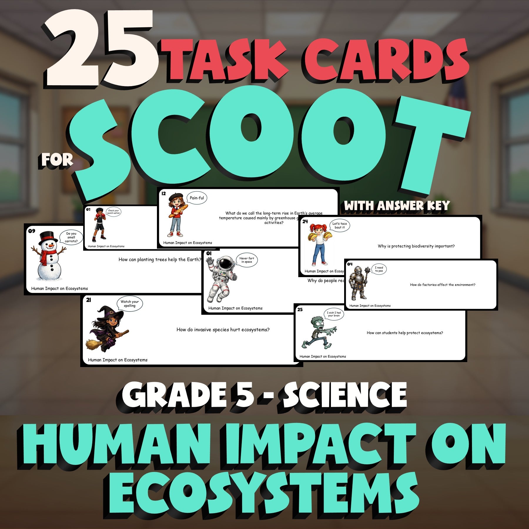Human Impact on Ecosystems SCOOT TASK CARDS Science Game - No Prep Grade 5