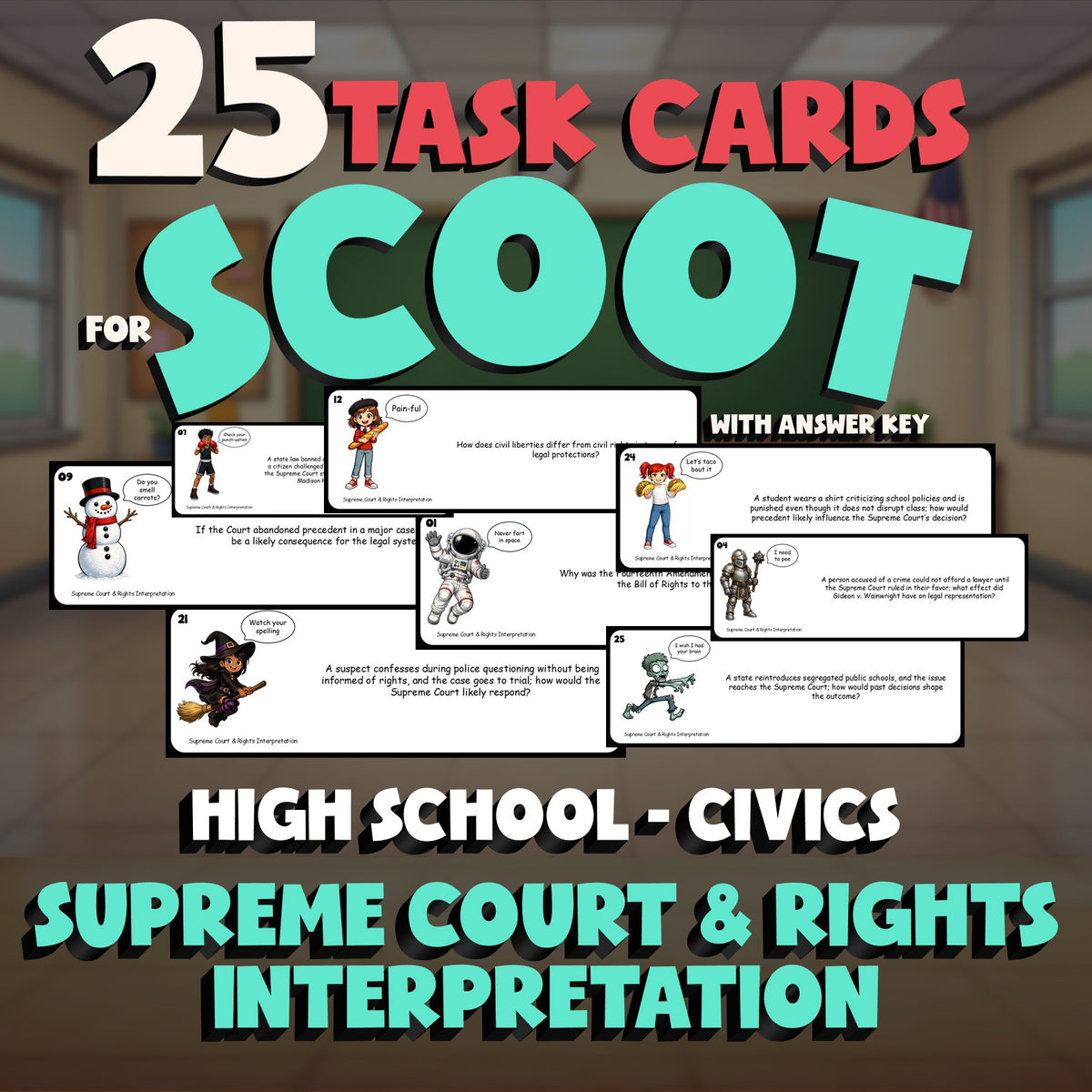 Supreme Court & Rights Interpretation SCOOT TASK CARDS Civics Game - No Prep