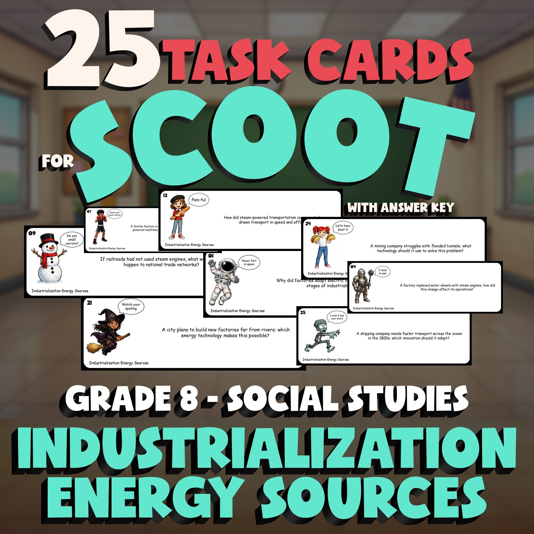 Industrialization Energy Sources SCOOT TASK CARDS Socials Game - No Prep Grade 8