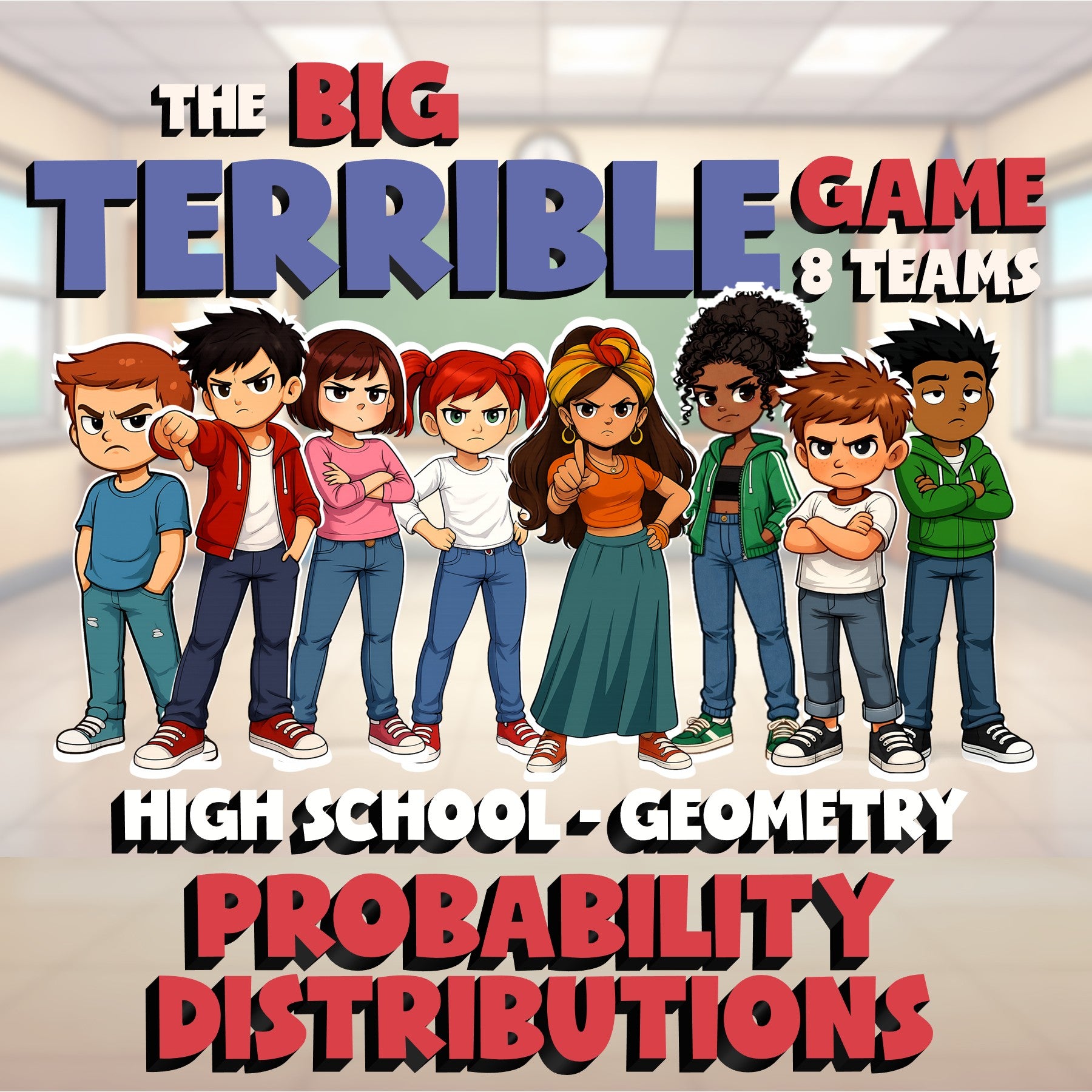 Probability Distributions BIG TERRIBLE GAME - No Prep Geometry Math Review
