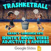 Identify Nouns Verbs Adjectives & Adverbs TRASHKETBALL ELA Game - Grade 4