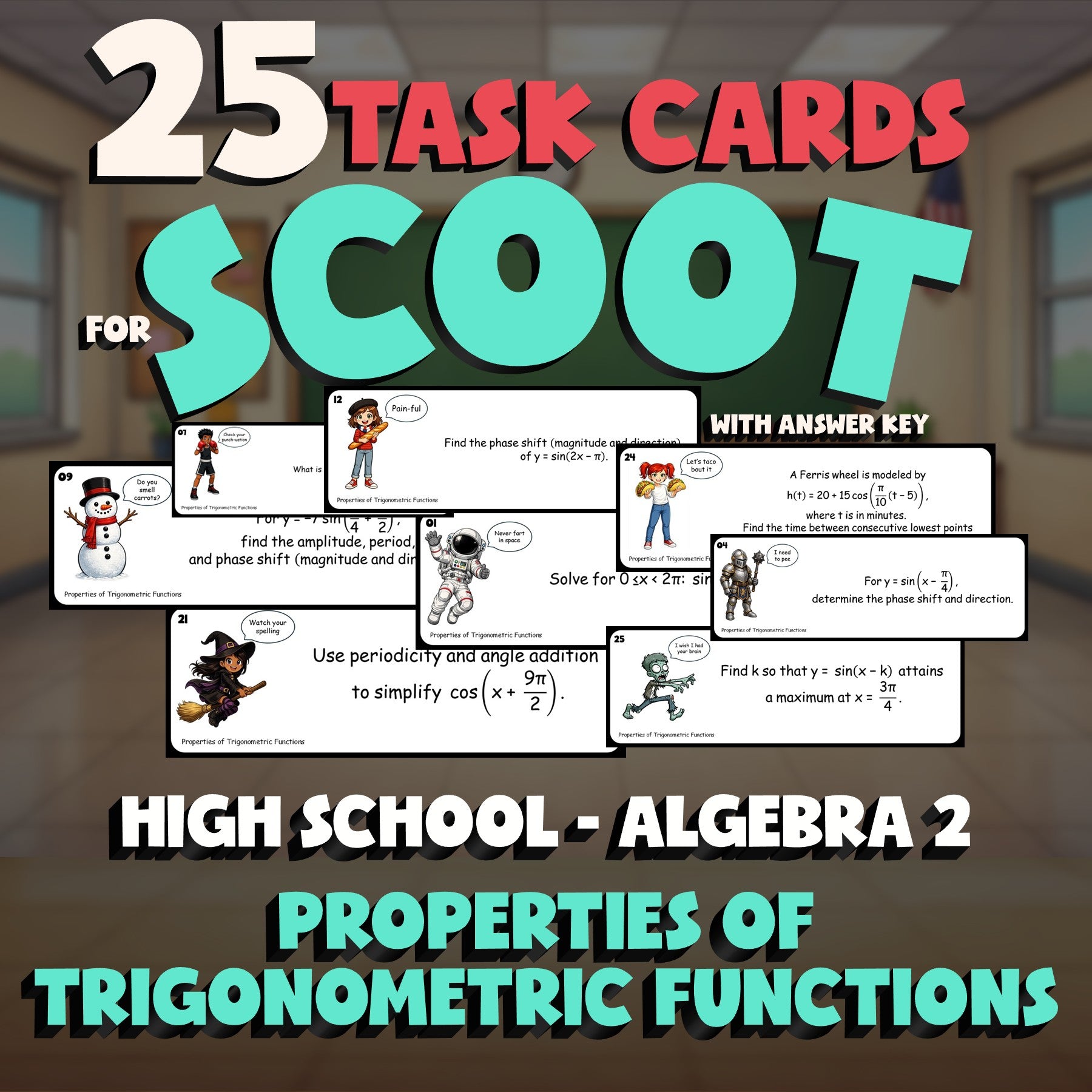 Properties of Trigonometric Functions SCOOT TASK CARDS Math Game - Algebra 2