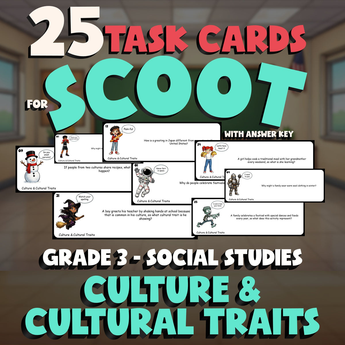 Culture & Cultural Traits SCOOT TASK CARDS Socials Game - No Prep Grade 3 Review