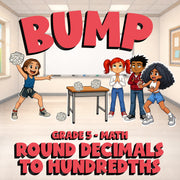 Round Decimals to Hundredths BUMP Math Game - No Prep Grade 5 Review Activity