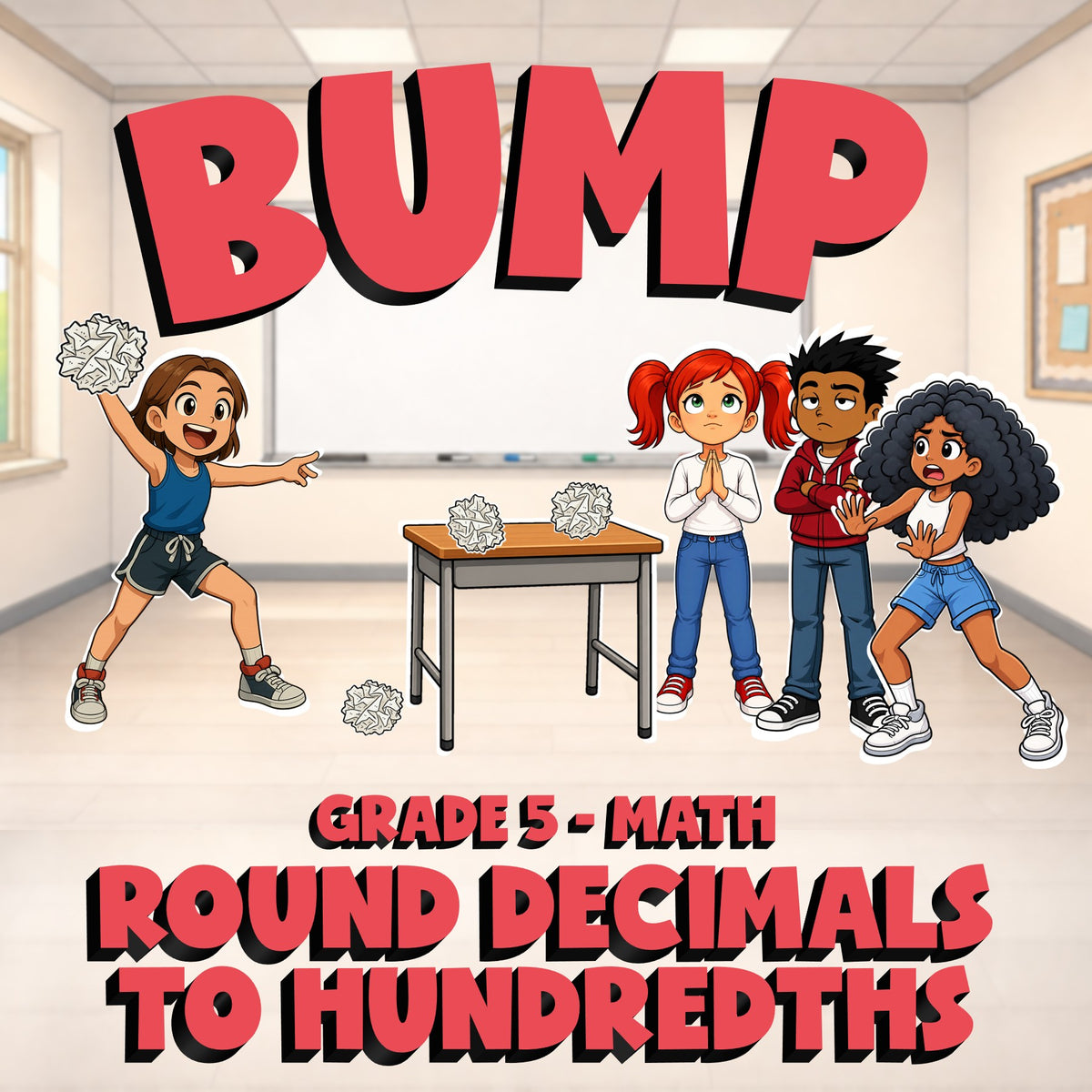 Round Decimals to Hundredths BUMP Math Game - No Prep Grade 5 Review Activity