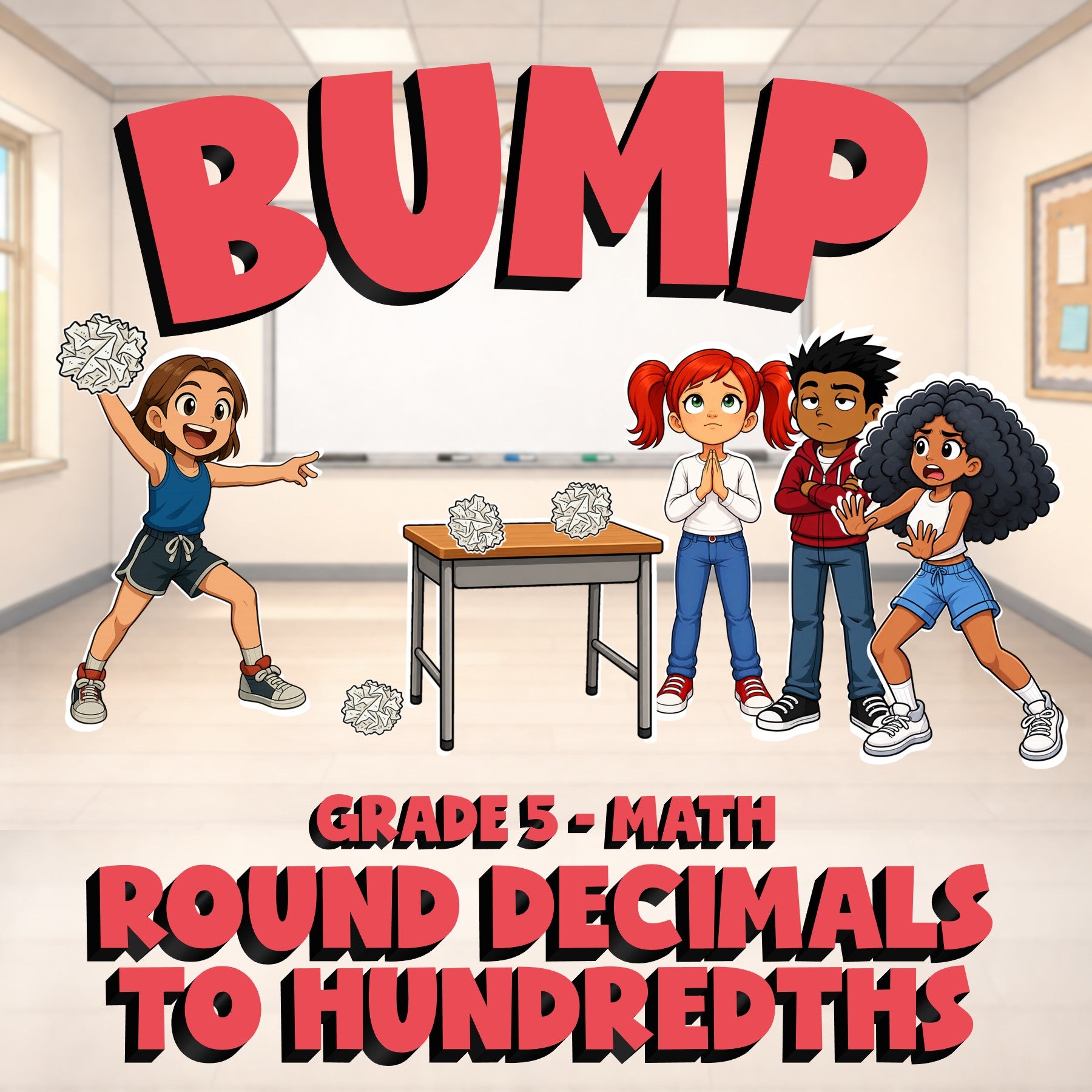 Round Decimals to Hundredths BUMP Math Game - No Prep Grade 5 Review Activity