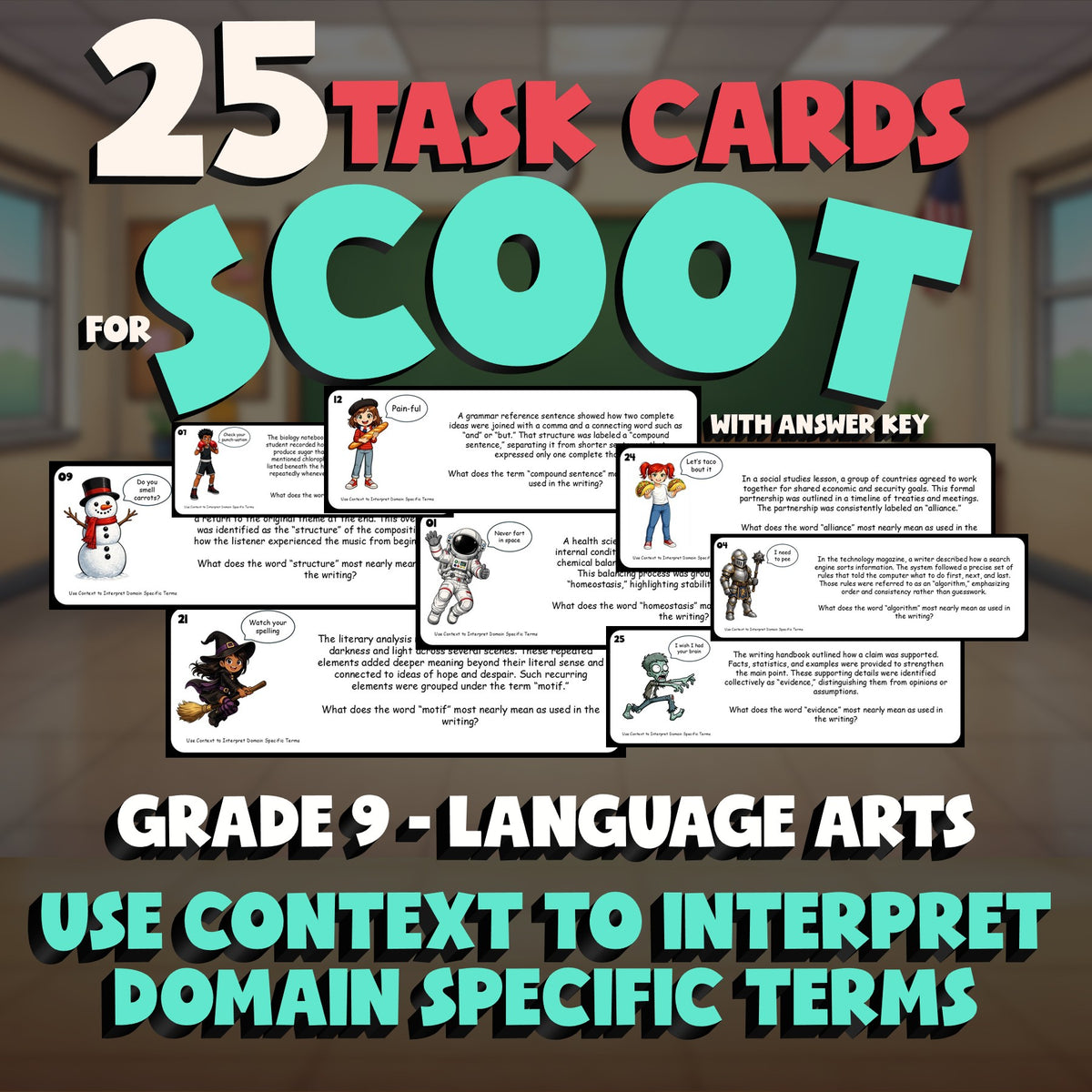 Use Context to Interpret Domain Specific Terms SCOOT TASK CARDS ELA Game Grade 9