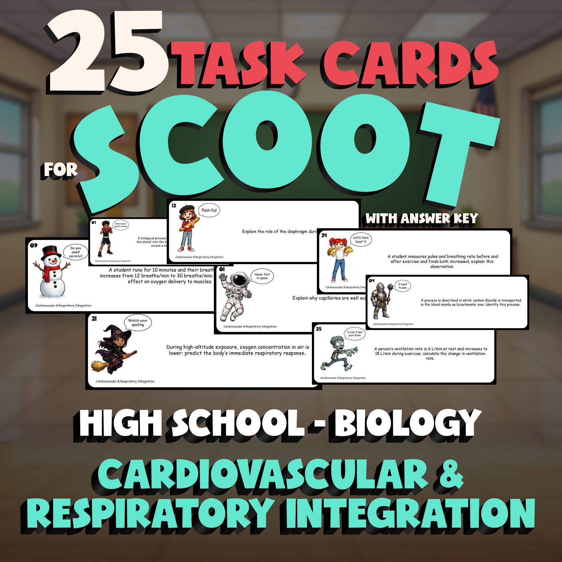 Cardiovascular & Respiratory Integration SCOOT TASK CARDS Science Game - Biology