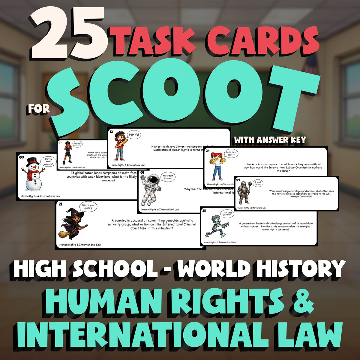 Human Rights & International Law SCOOT TASK CARDS Game - No Prep World History