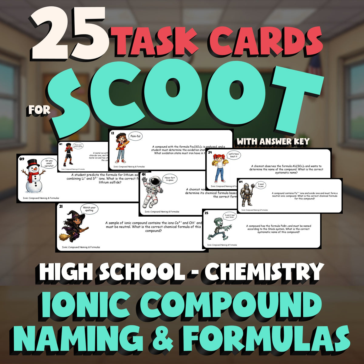 Ionic Compound Naming & Formulas SCOOT TASK CARDS Science Game - Chemistry