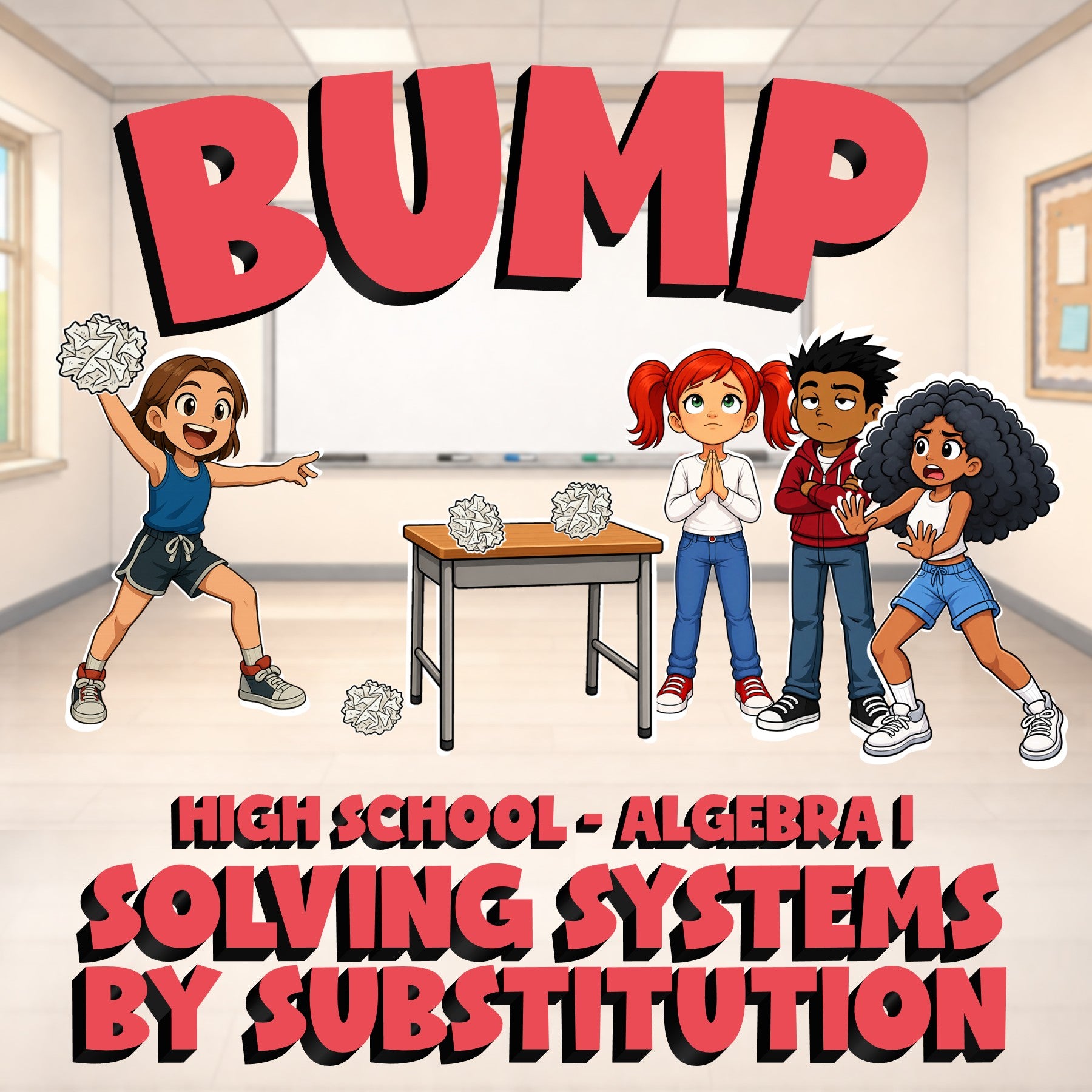 Solving Systems by Substitution BUMP Math Game - No Prep Algebra 1 Review