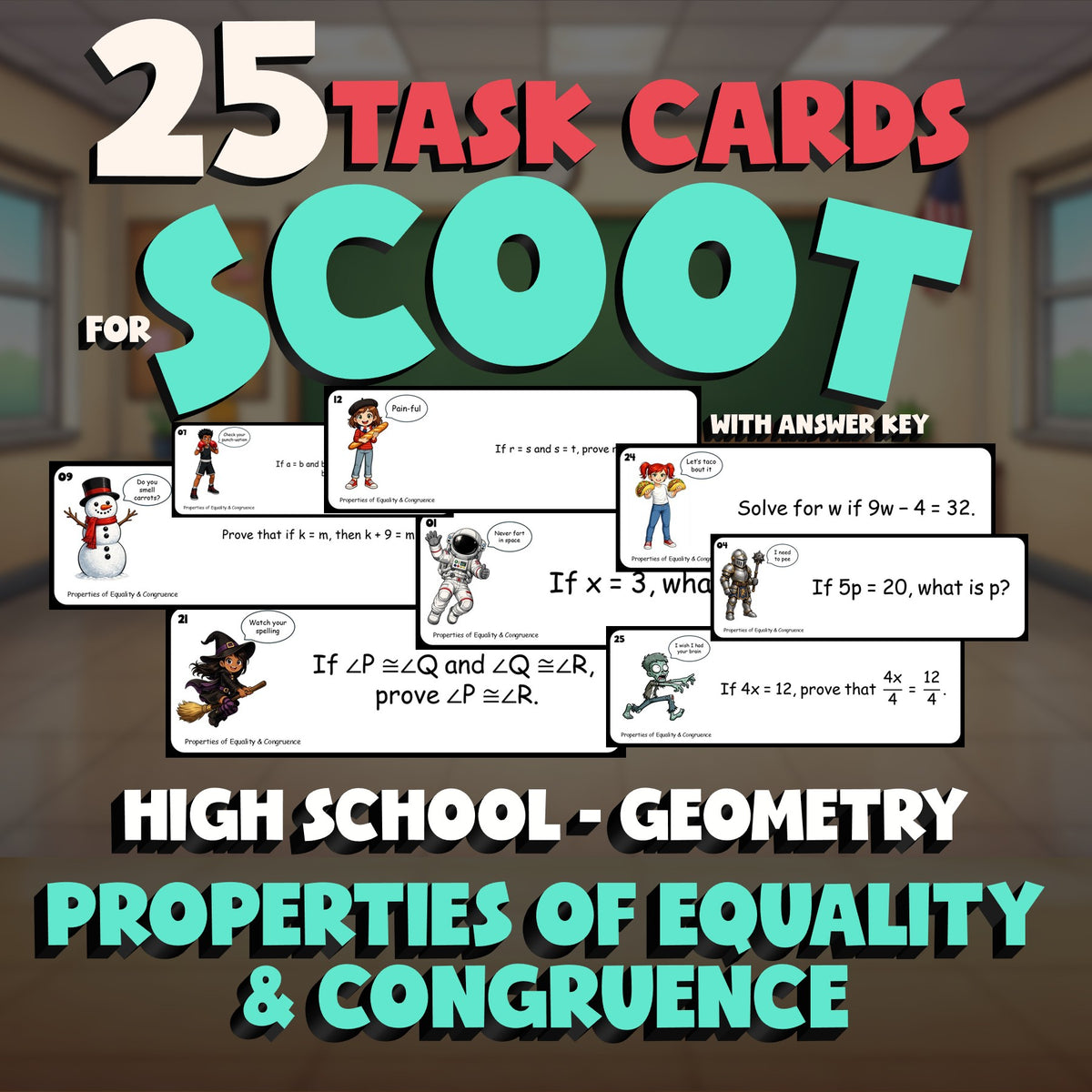 Properties of Equality & Congruence SCOOT TASK CARDS Math Game - Geometry