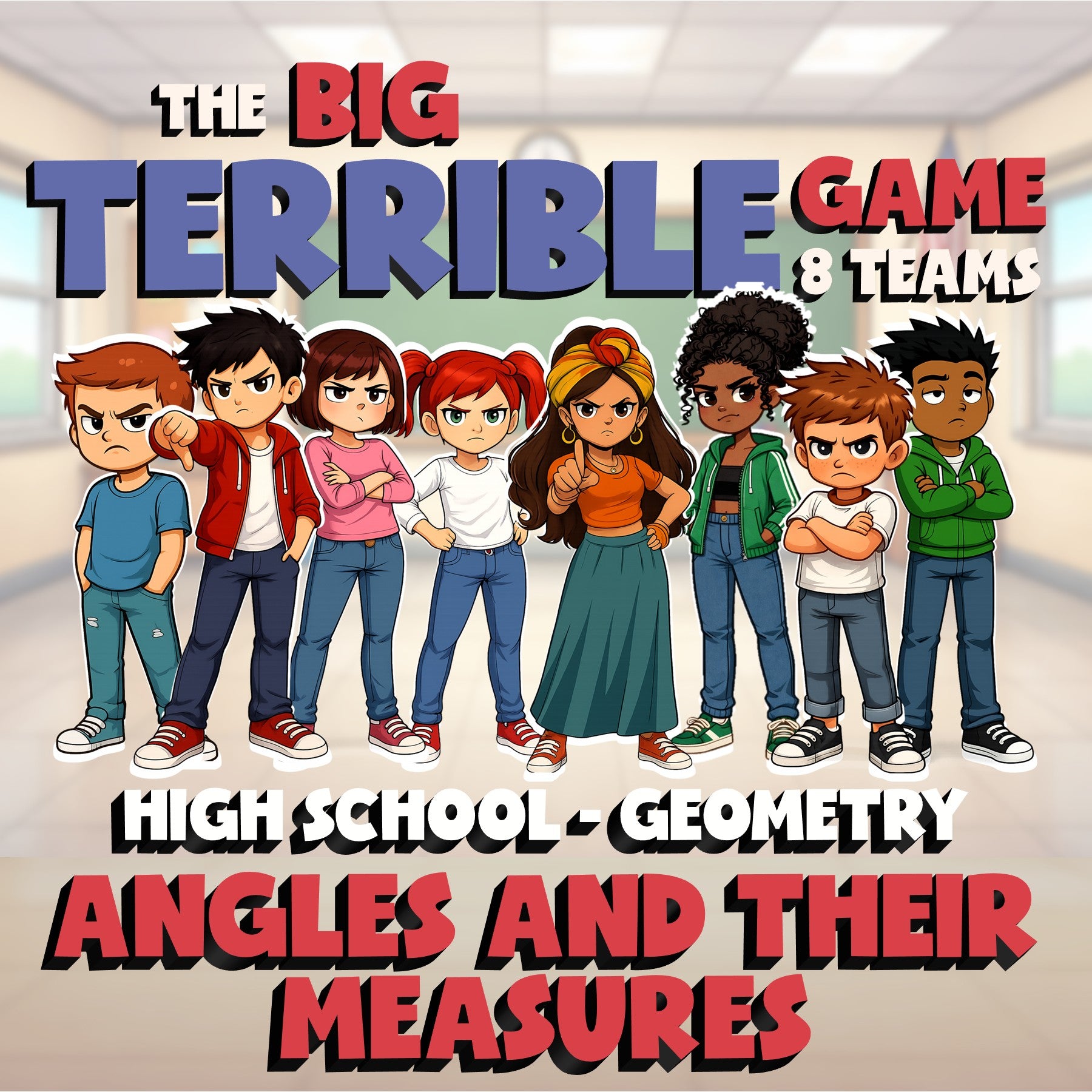 Angles and Their Measures BIG TERRIBLE GAME - No Prep Geometry Math Review