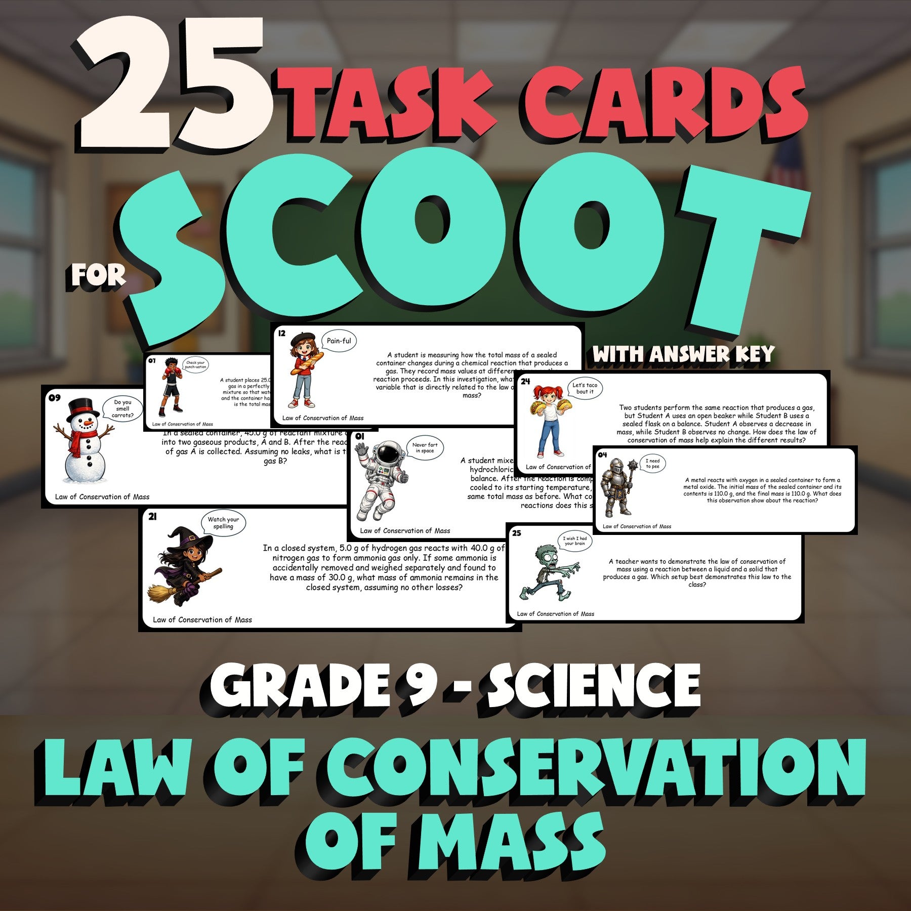 Law of Conservation of Mass SCOOT TASK CARDS Science Game - No Prep Grade 9