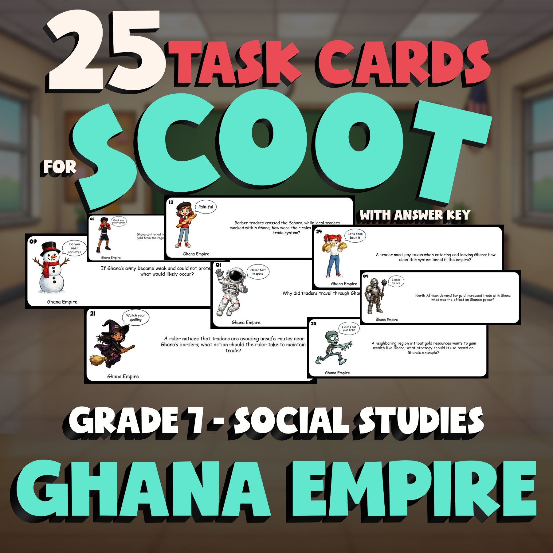 Ghana Empire SCOOT TASK CARDS Socials Game - No Prep Grade 7 Review Activity