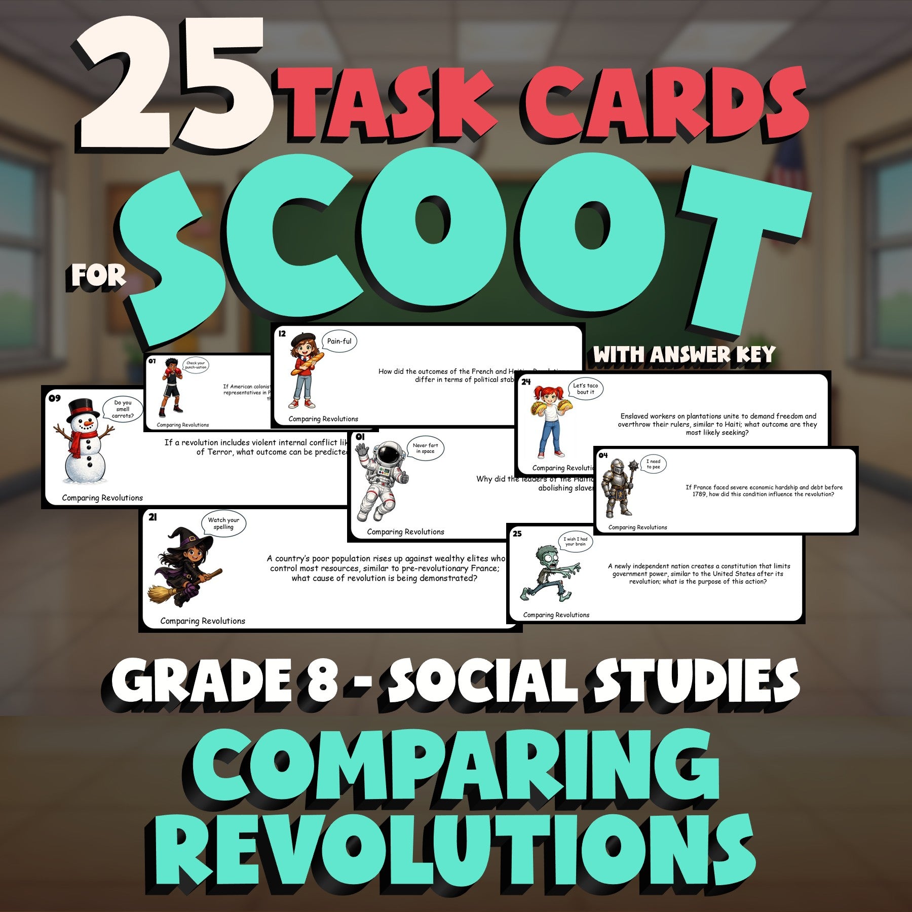 Comparing Revolutions SCOOT TASK CARDS Socials Game - No Prep Grade 8 Review