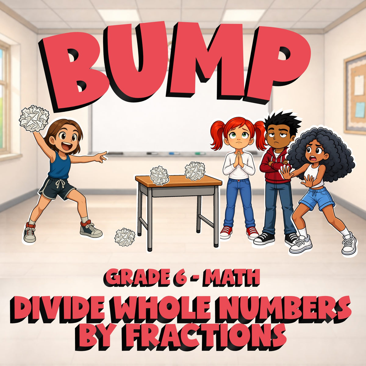 Divide Whole Numbers by Fractions BUMP Math Game - No Prep Grade 6 Review