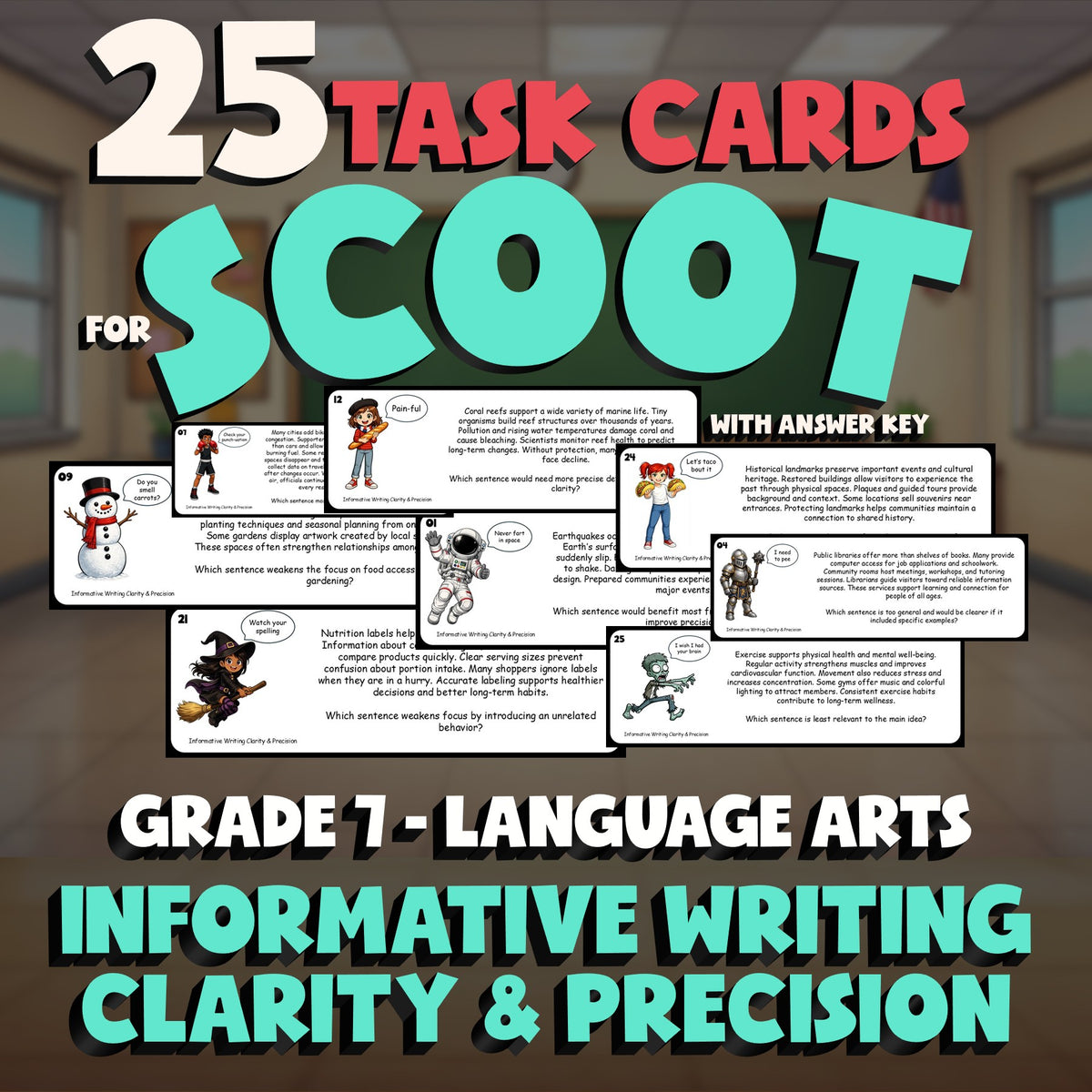 Informative Writing Clarity & Precision SCOOT TASK CARDS ELA Game - Grade 7