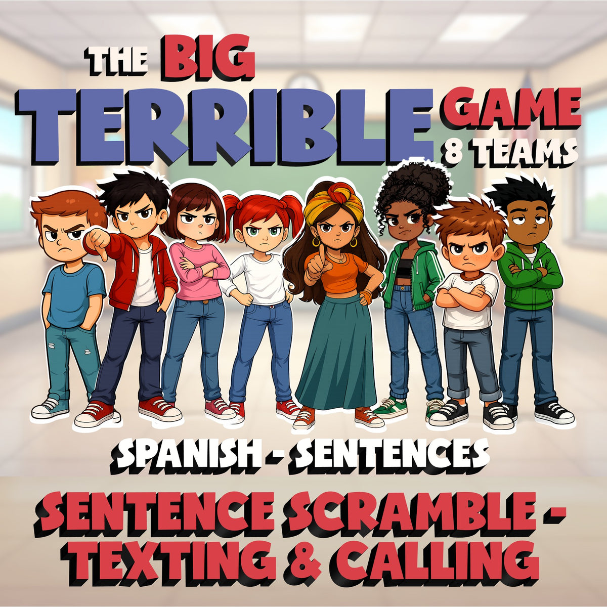 Sentence Scramble - Texting & Calling BIG TERRIBLE GAME - Spanish Exercise