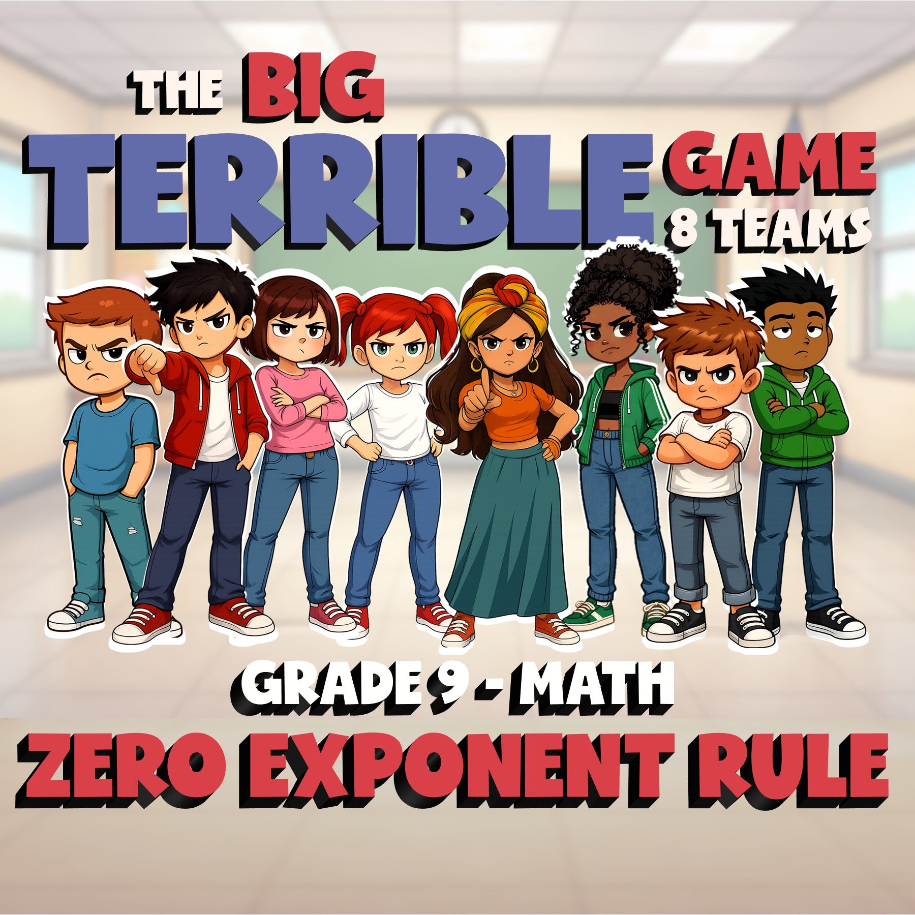Zero Exponent Rule BIG TERRIBLE GAME - No Prep Grade 9 Math Review Activity