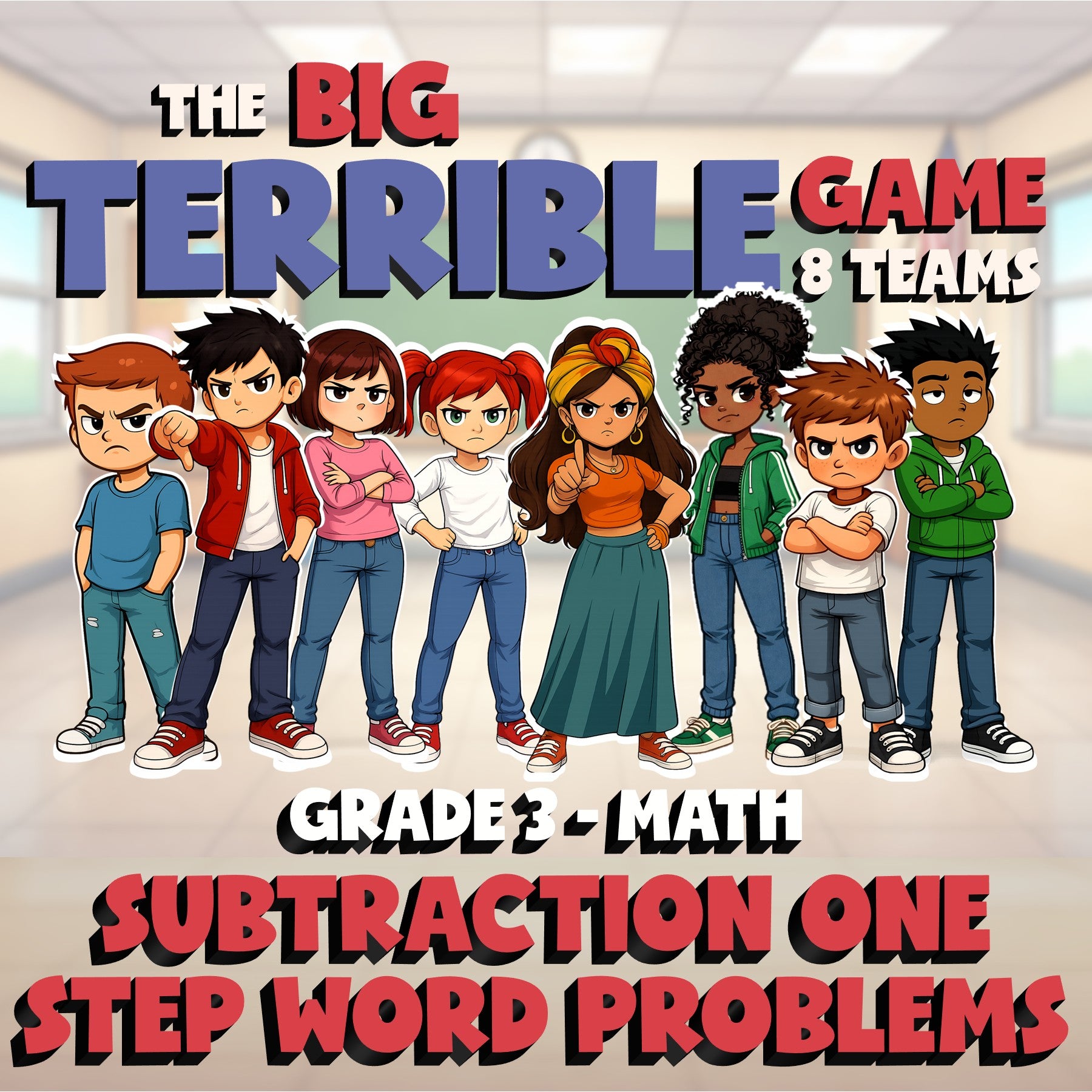 Subtraction One Step Word Problems BIG TERRIBLE GAME - Grade 3 Math Review