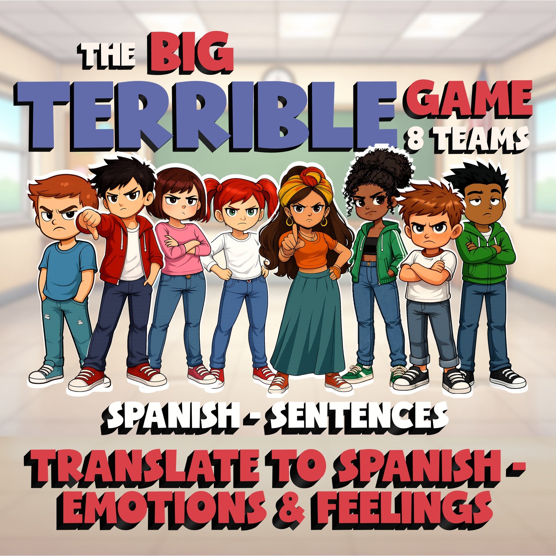 Translate to Spanish - Emotions & Feelings BIG TERRIBLE GAME - Spanish Exercise