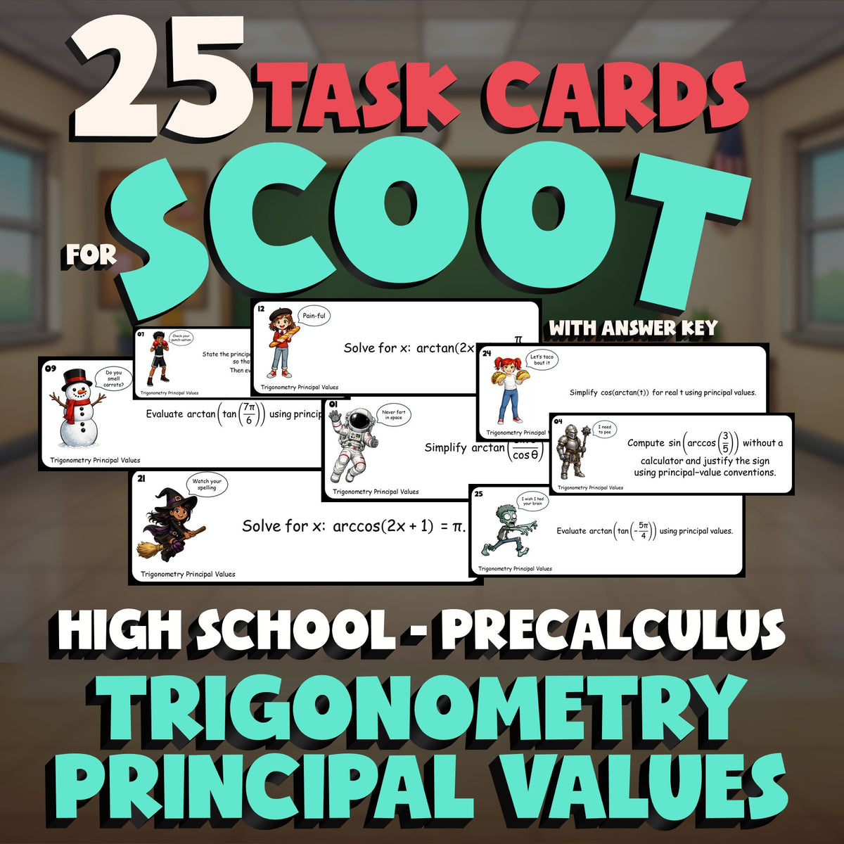 Trigonometry Principal Values SCOOT TASK CARDS Math Game - No Prep PreCalculus