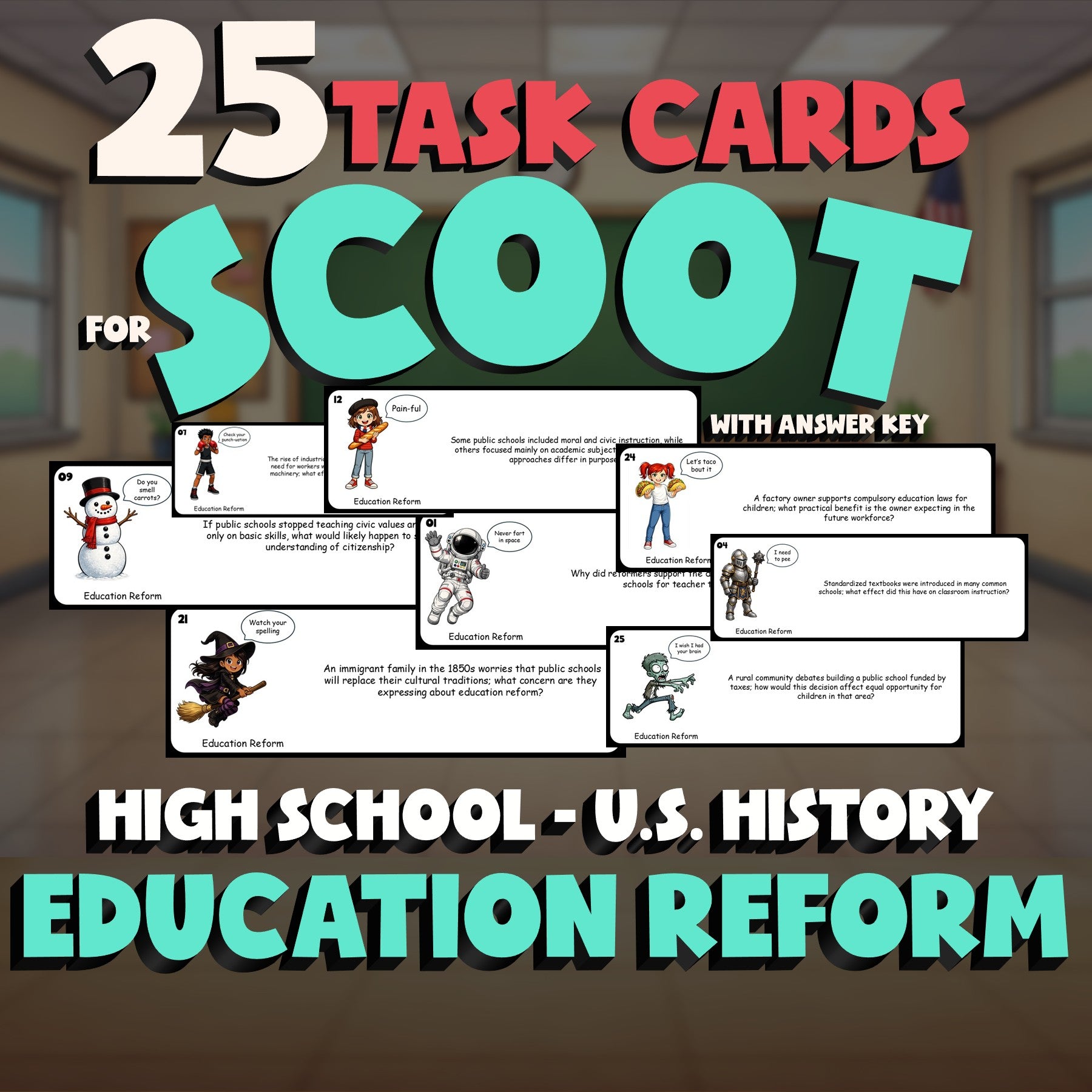 Education Reform SCOOT TASK CARDS U.S. History Game - No Prep Review Activity