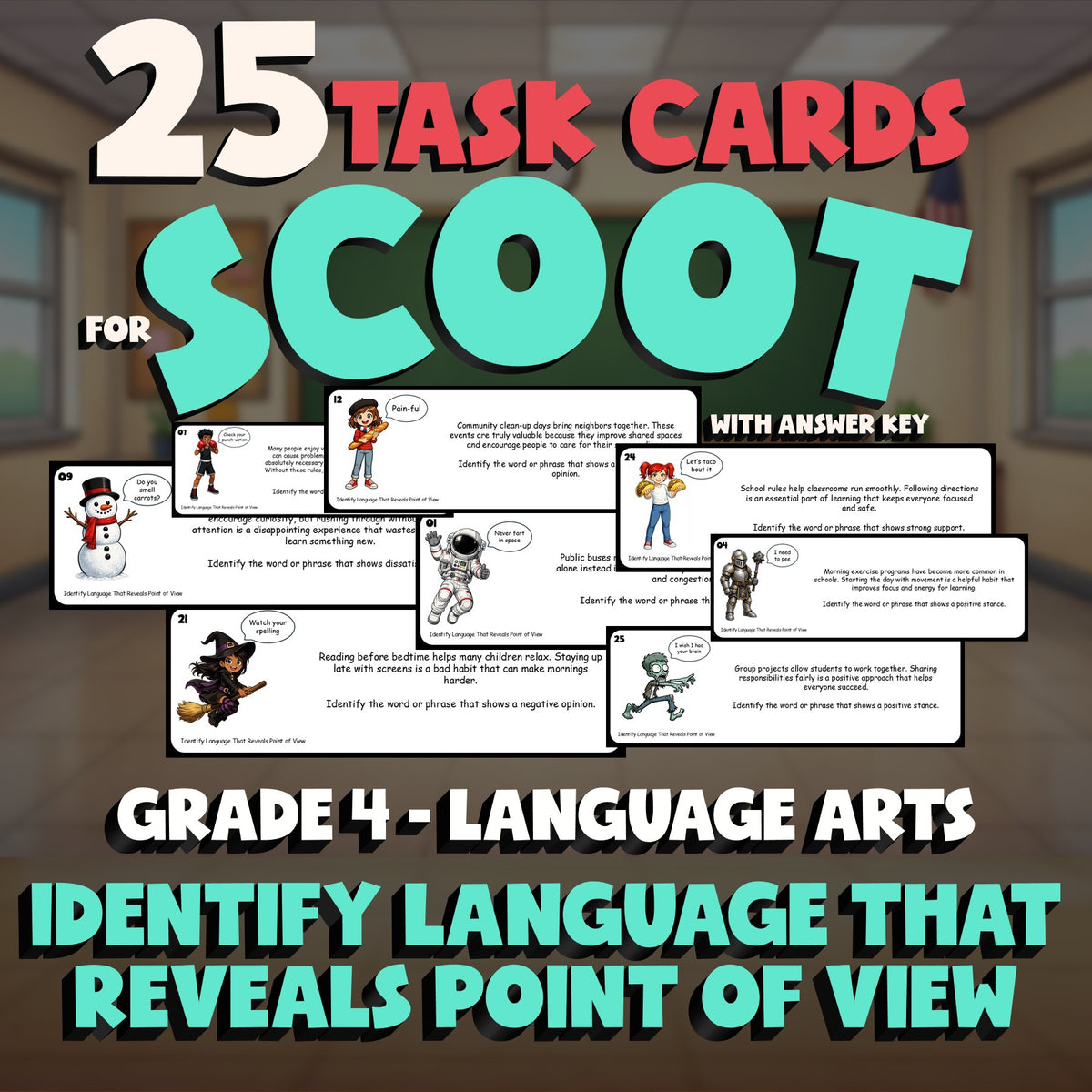 Identify Language That Reveals Point of View SCOOT TASK CARDS ELA Game - Grade 4
