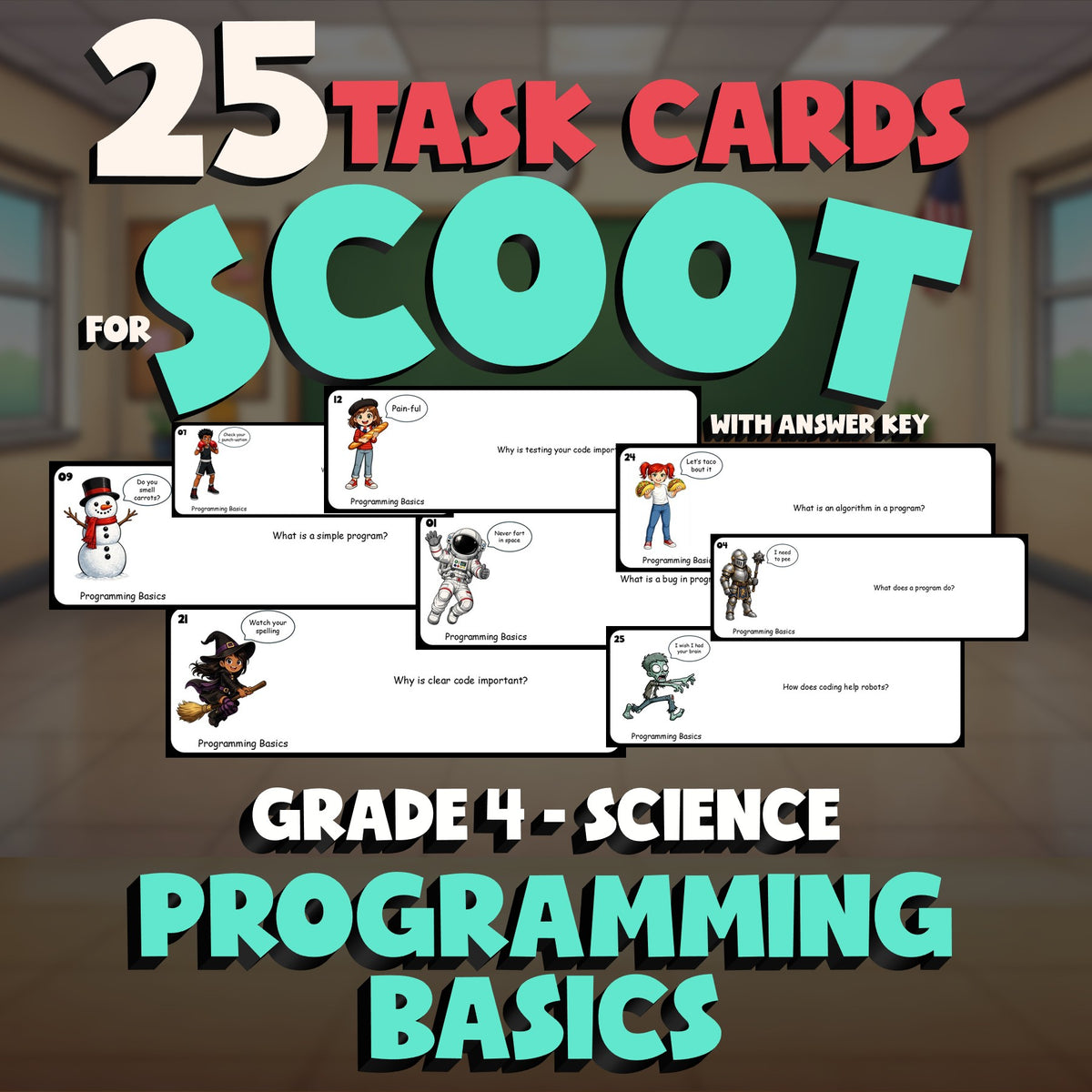 Programming Basics SCOOT TASK CARDS Science Game - No Prep Grade 4 Review