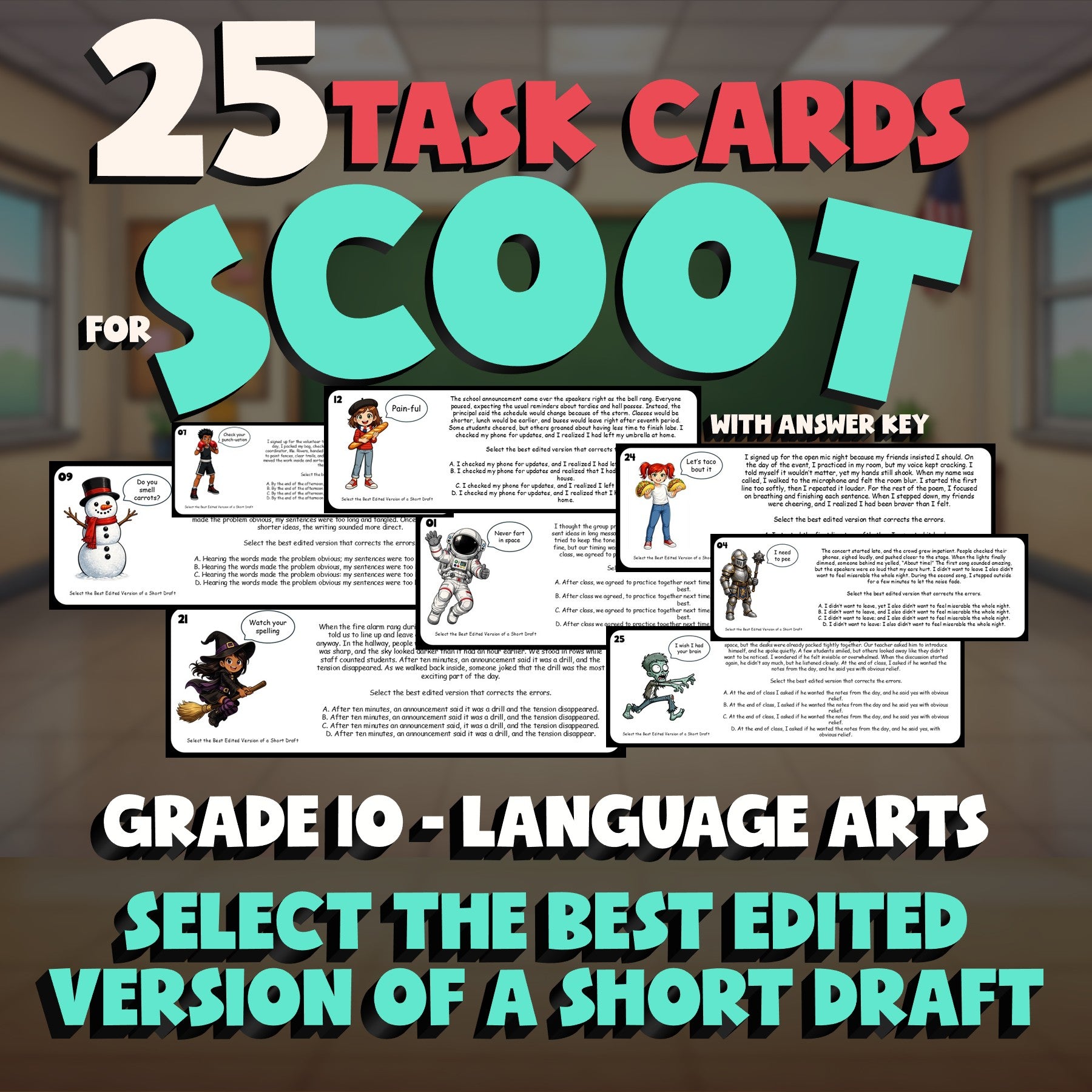 Select the Best Edited Version of a Short Draft SCOOT TASK CARDS ELA Game - G10