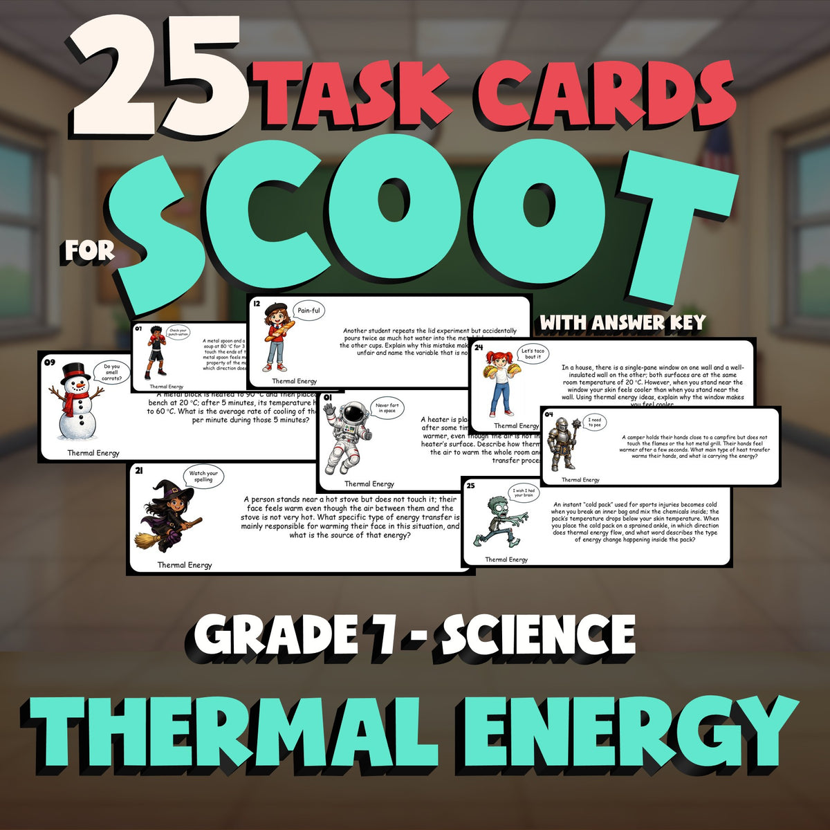 Thermal Energy SCOOT TASK CARDS Science Game - No Prep Grade 7 Review Activity