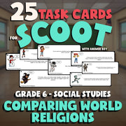 Comparing World Religions SCOOT TASK CARDS Socials Game - No Prep Grade 6 Review