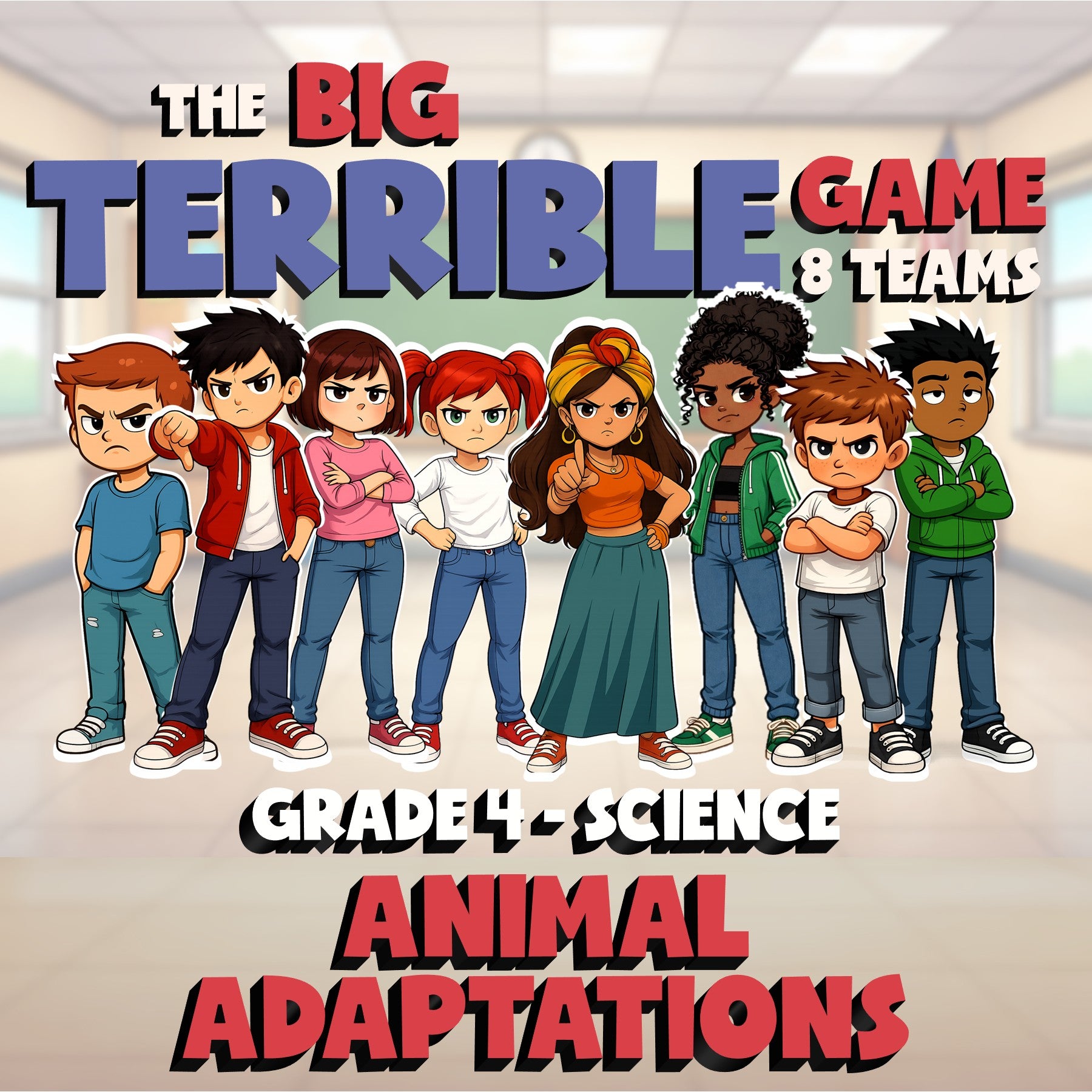Animal Adaptations BIG TERRIBLE GAME - No Prep Grade 4 Science Review Activity