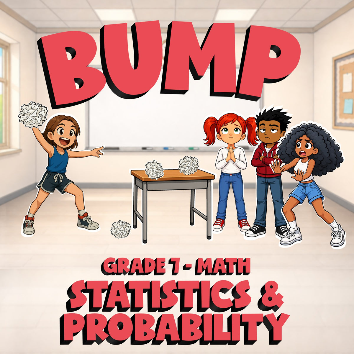 Statistics & Probability BUMP Math Game - No Prep Grade 7 Review Activity