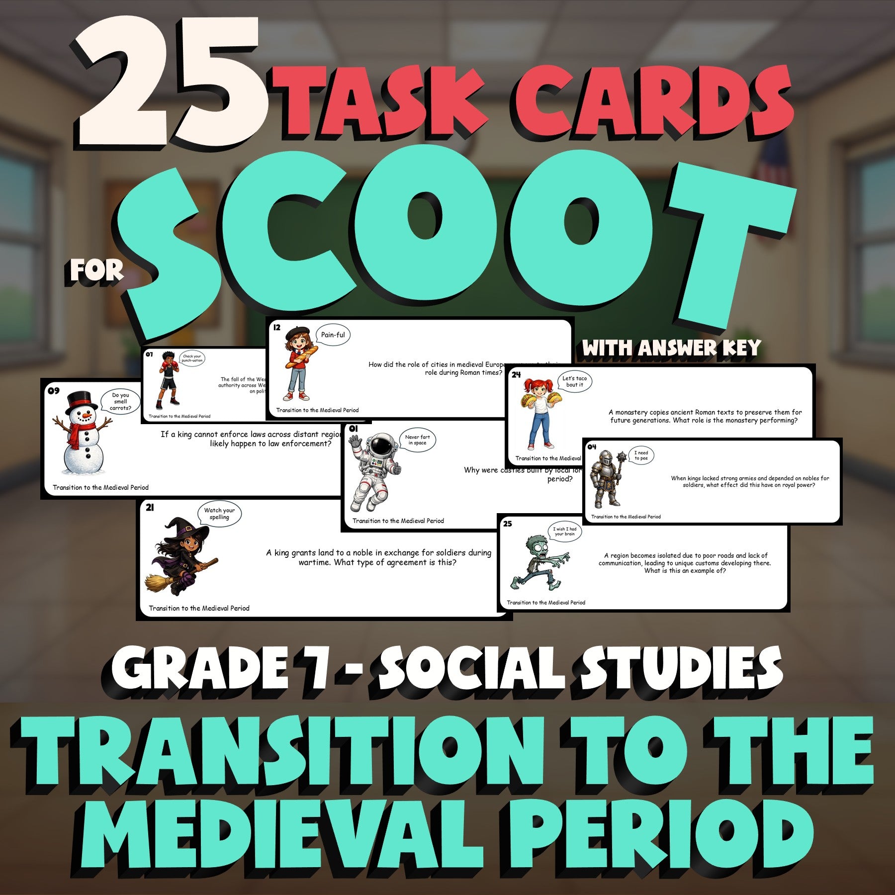 Transition to the Medieval Period SCOOT TASK CARDS Socials Game - Grade 7