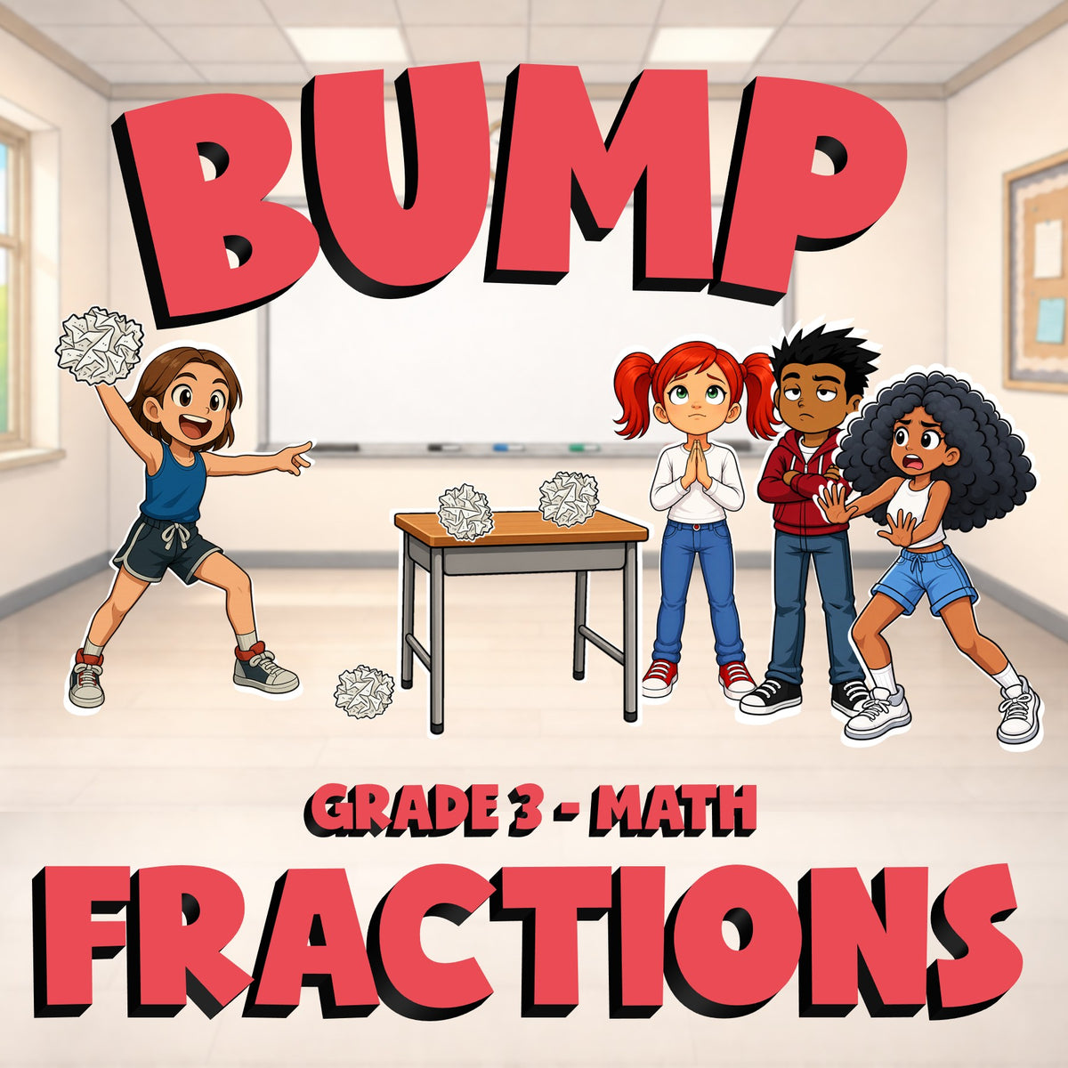 Fractions BUMP Math Game - No Prep Grade 3 Review Activity