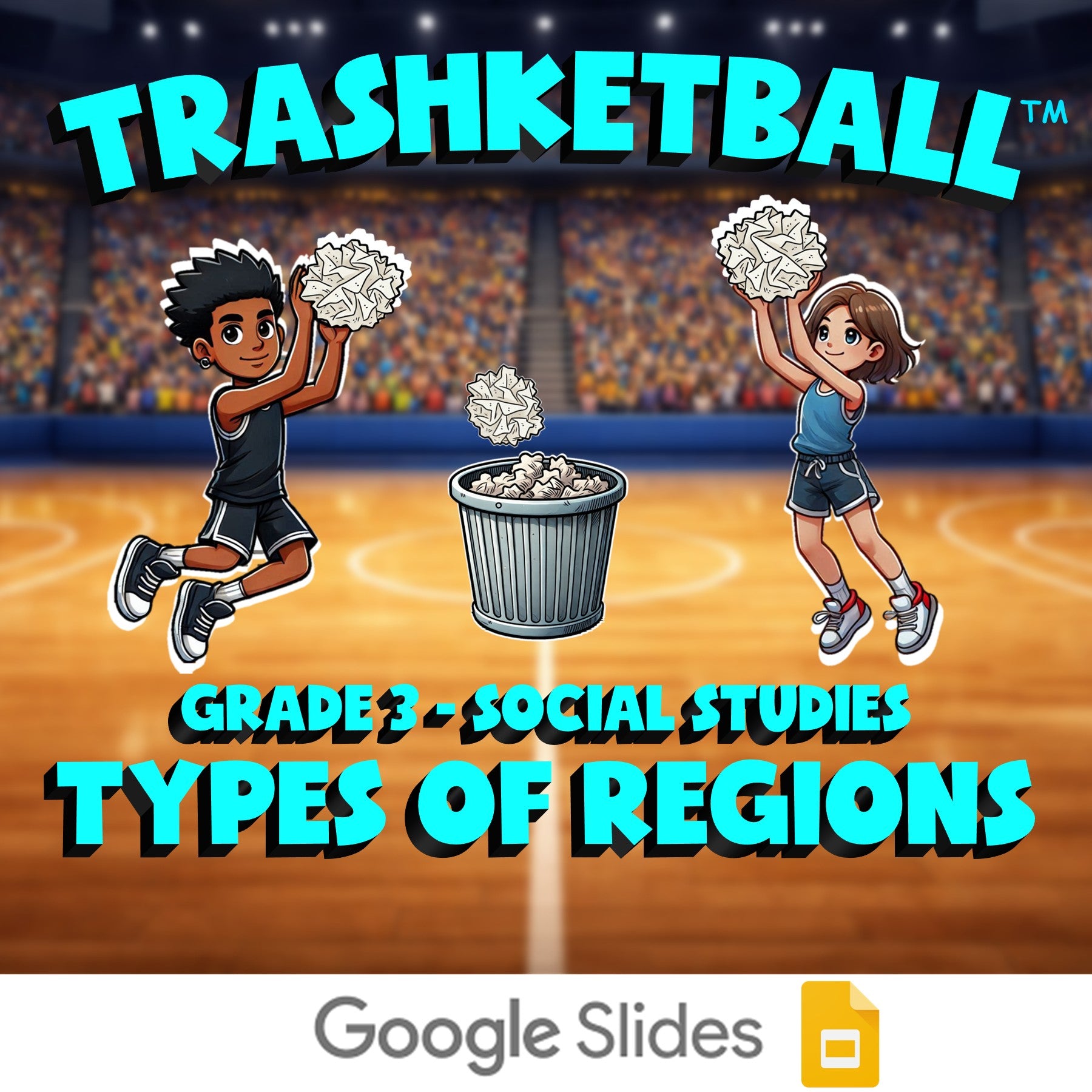 Types of Regions TRASHKETBALL Socials Game - No Prep Grade 3 Review Activity