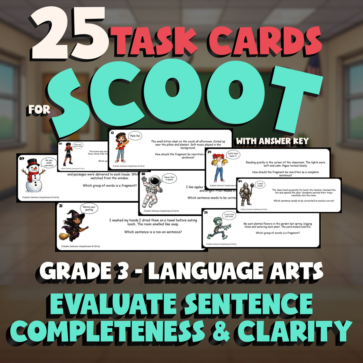 Evaluate Sentence Completeness & Clarity SCOOT TASK CARDS ELA Game - Grade 3