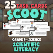 Scientific Literacy SCOOT TASK CARDS Science Game - No Prep Grade 9 Review