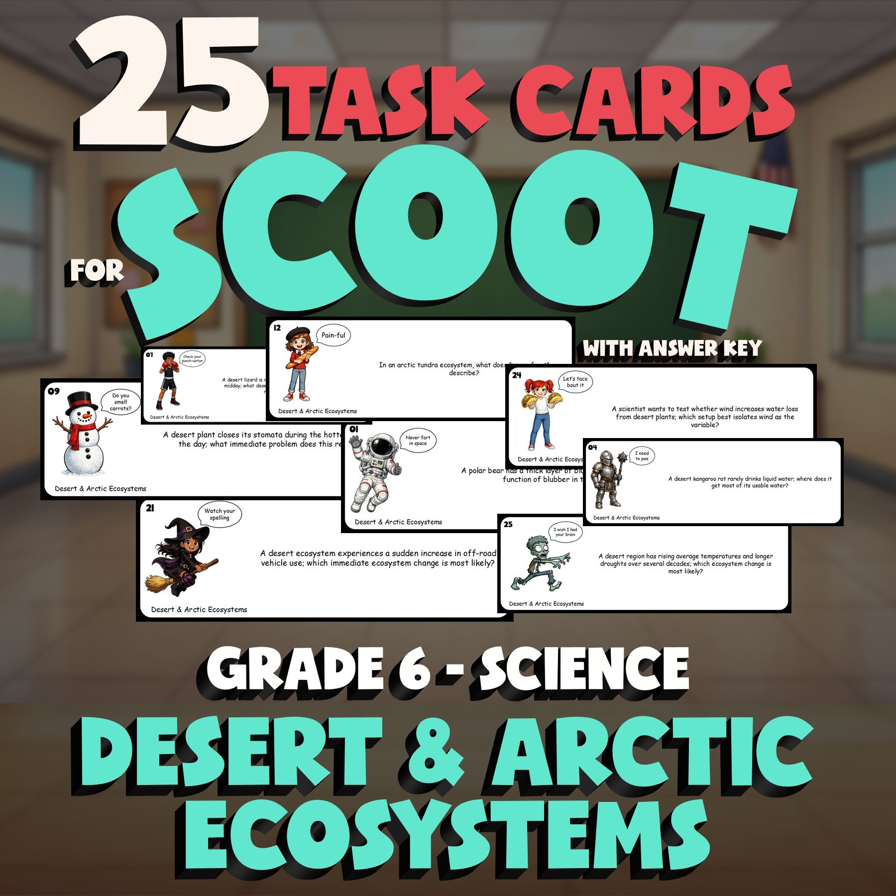 Desert & Arctic Ecosystems SCOOT TASK CARDS Science Game - No Prep Grade 6