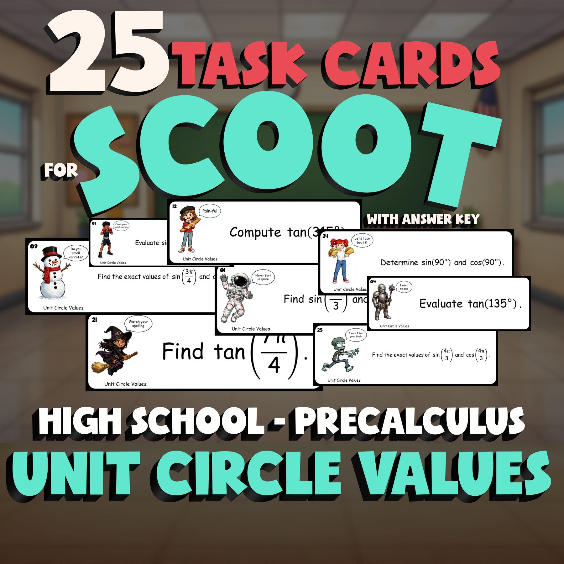 Unit Circle Values SCOOT TASK CARDS Math Game - No Prep PreCalculus Review