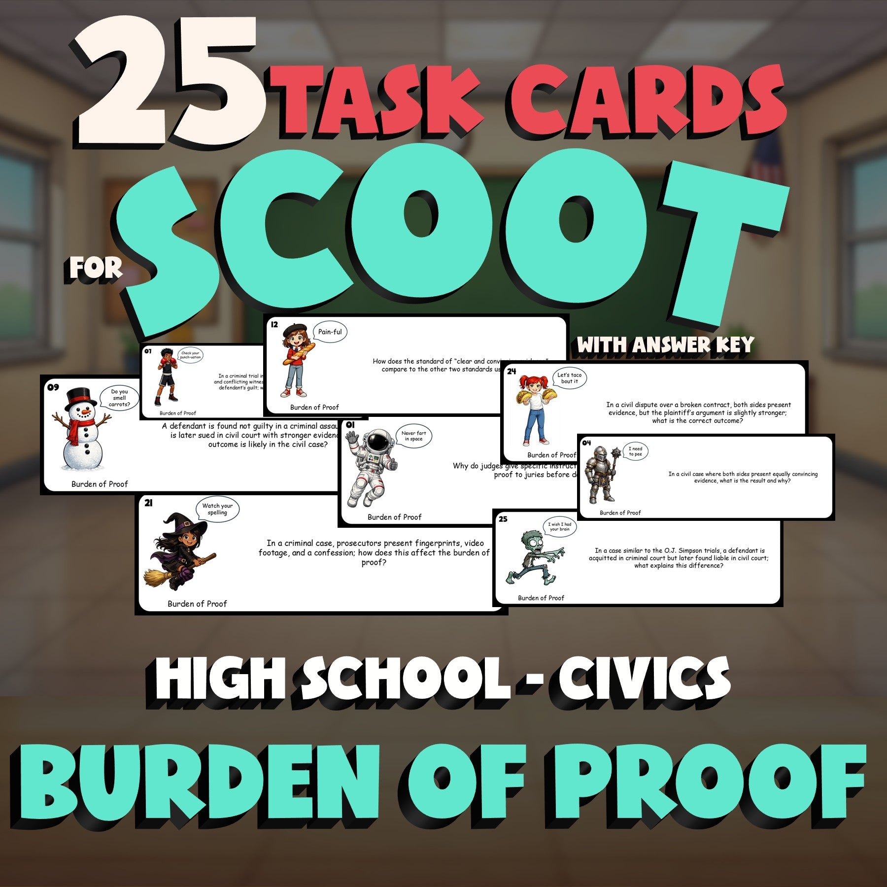 Burden of Proof SCOOT TASK CARDS Civics Game - No Prep Review Activity