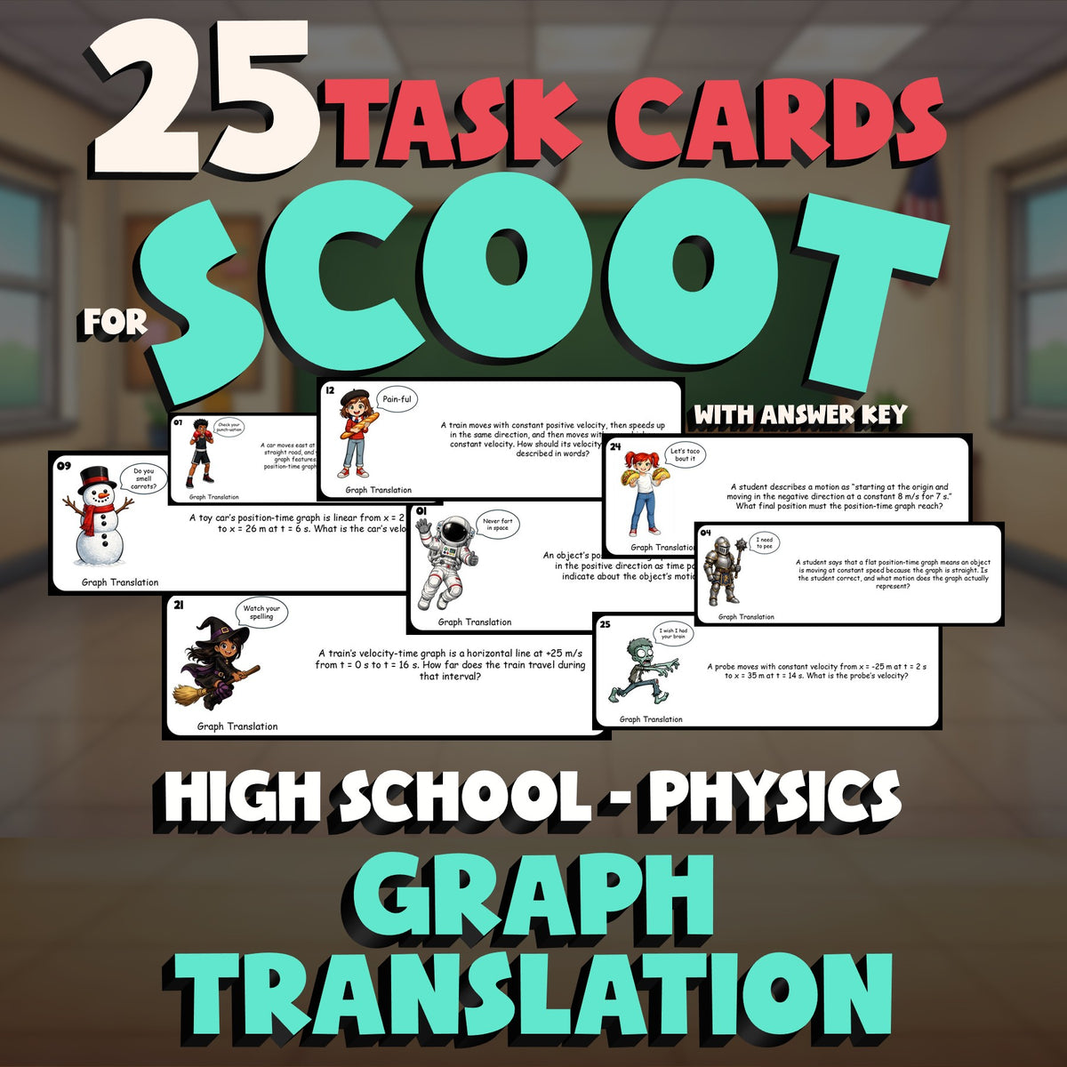 Graph Translation SCOOT TASK CARDS Science Game - No Prep Physics Review