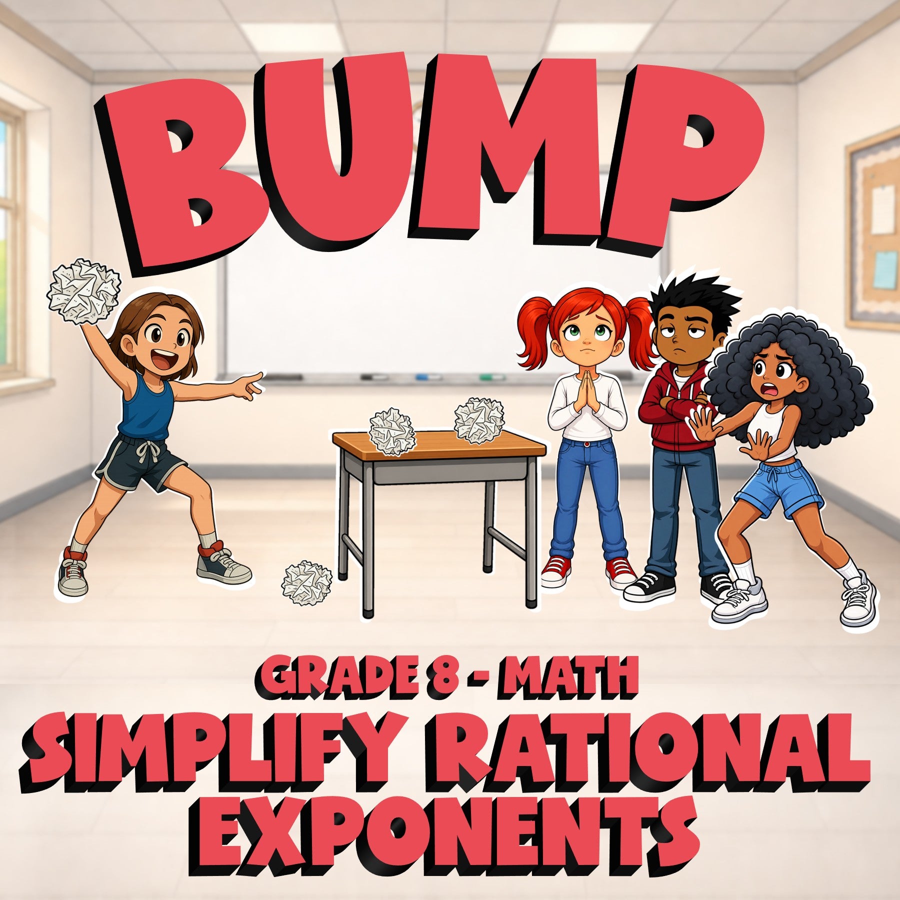 Simplify Rational Exponents BUMP Math Game - No Prep Grade 8 Review Activity