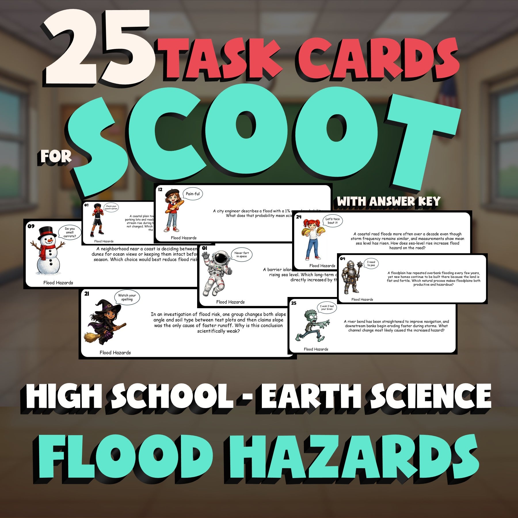 Flood Hazards SCOOT TASK CARDS Game - No Prep Earth Science Review Activity