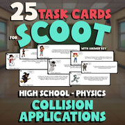 Collision Applications SCOOT TASK CARDS Science Game - No Prep Physics Review