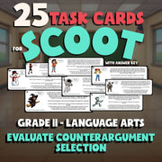 Evaluate Counterargument Selection SCOOT TASK CARDS ELA Game - No Prep Grade 11