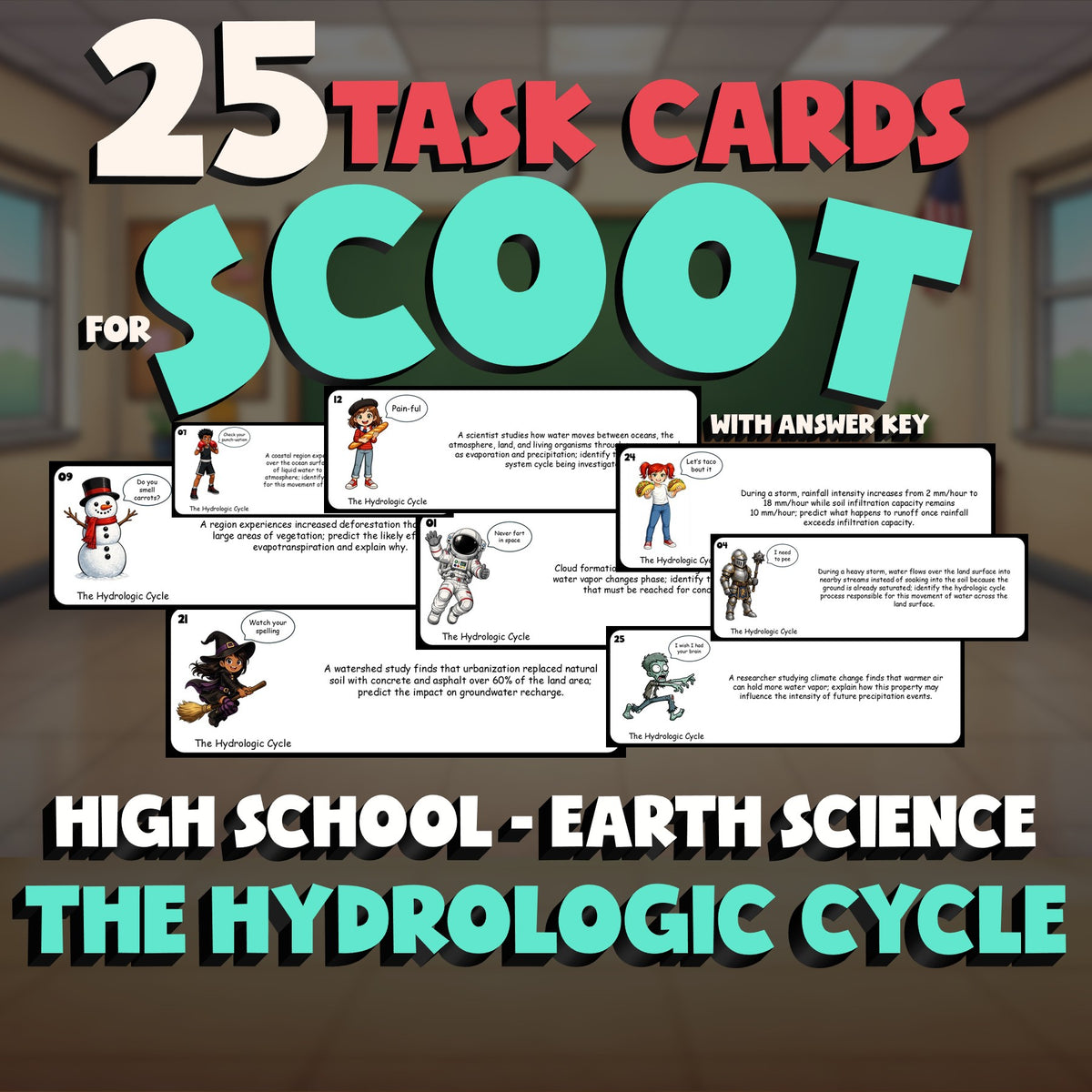 The Hydrologic Cycle SCOOT TASK CARDS Game - No Prep Earth Science Review
