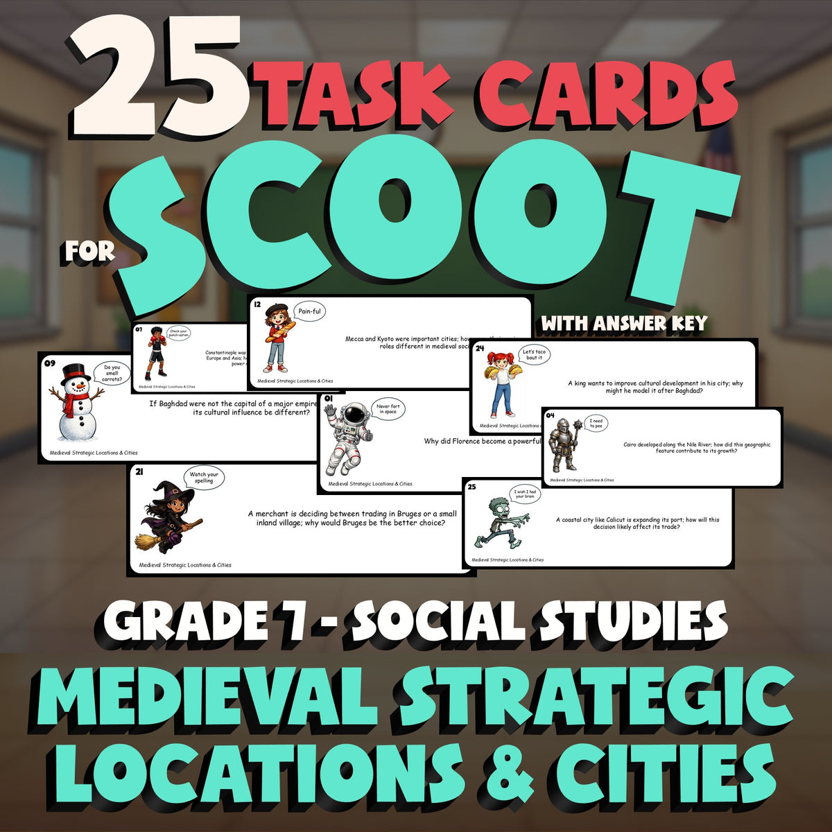 Medieval Strategic Locations & Cities SCOOT TASK CARDS Socials Game - Grade 7